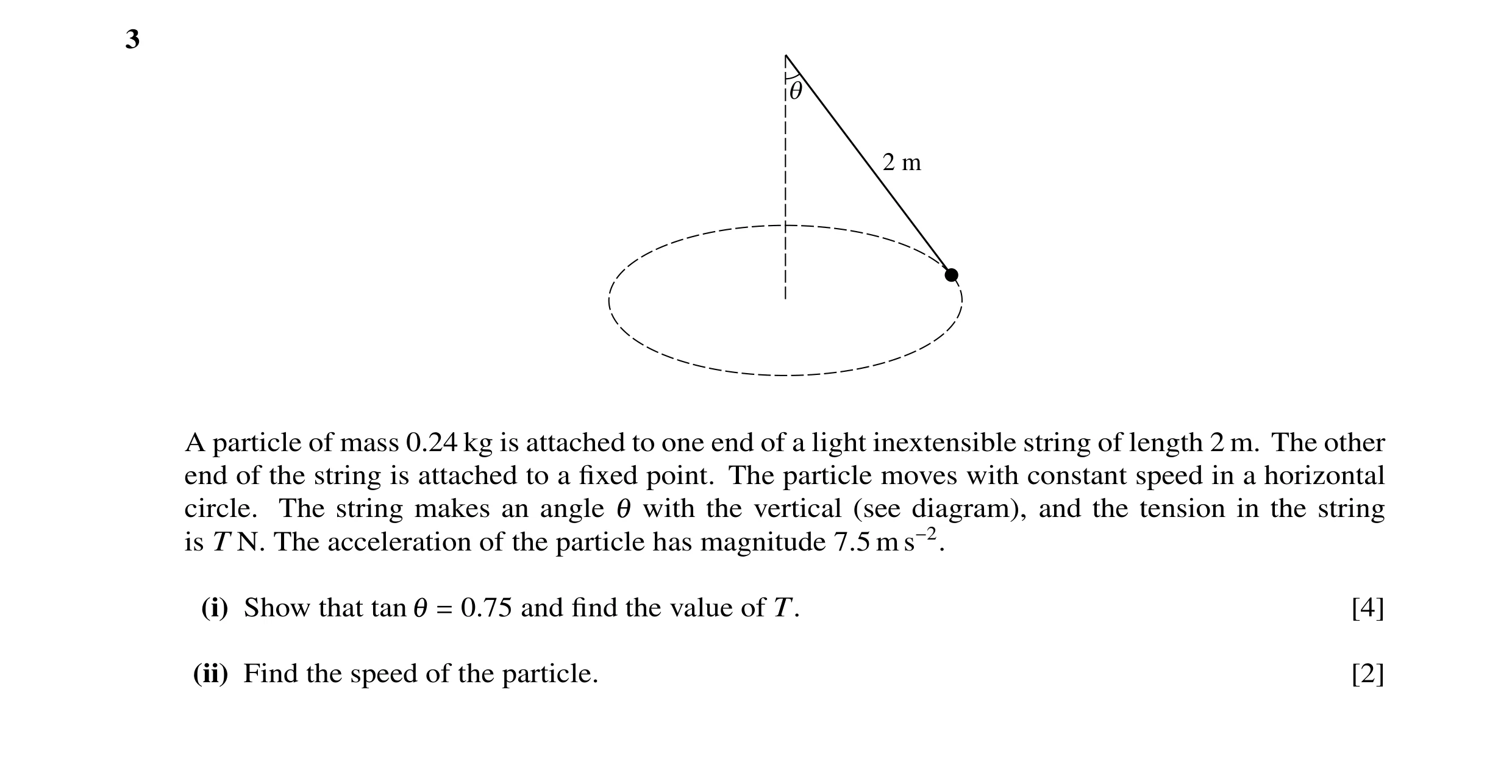 Question 40: q 2 m A particle of mass 0.24 kg is attached to one end of a light inextensible string of length 2 m. The other end of the string is attach…