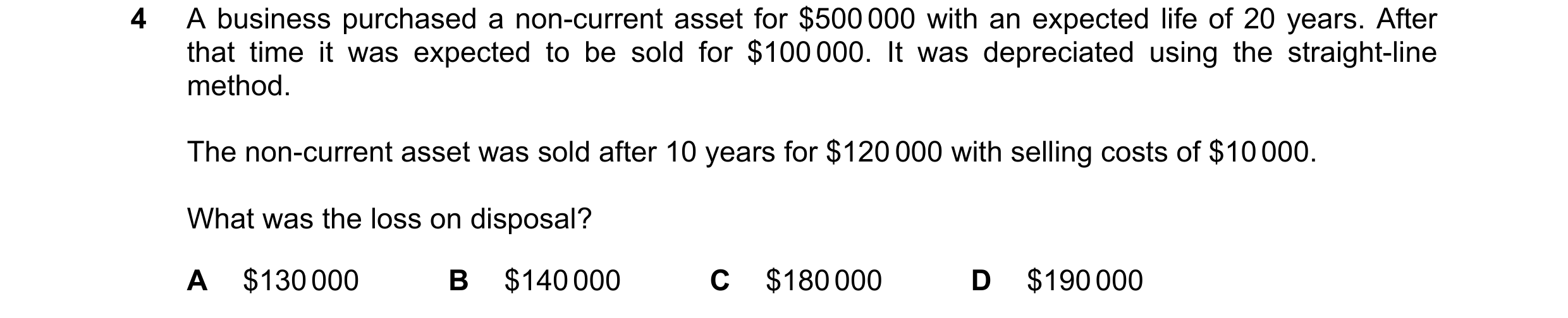 Question 215: A business purchased a non-current asset for $500 000 with an expected life of 20 years. After that time it was expected to be sold for $10…