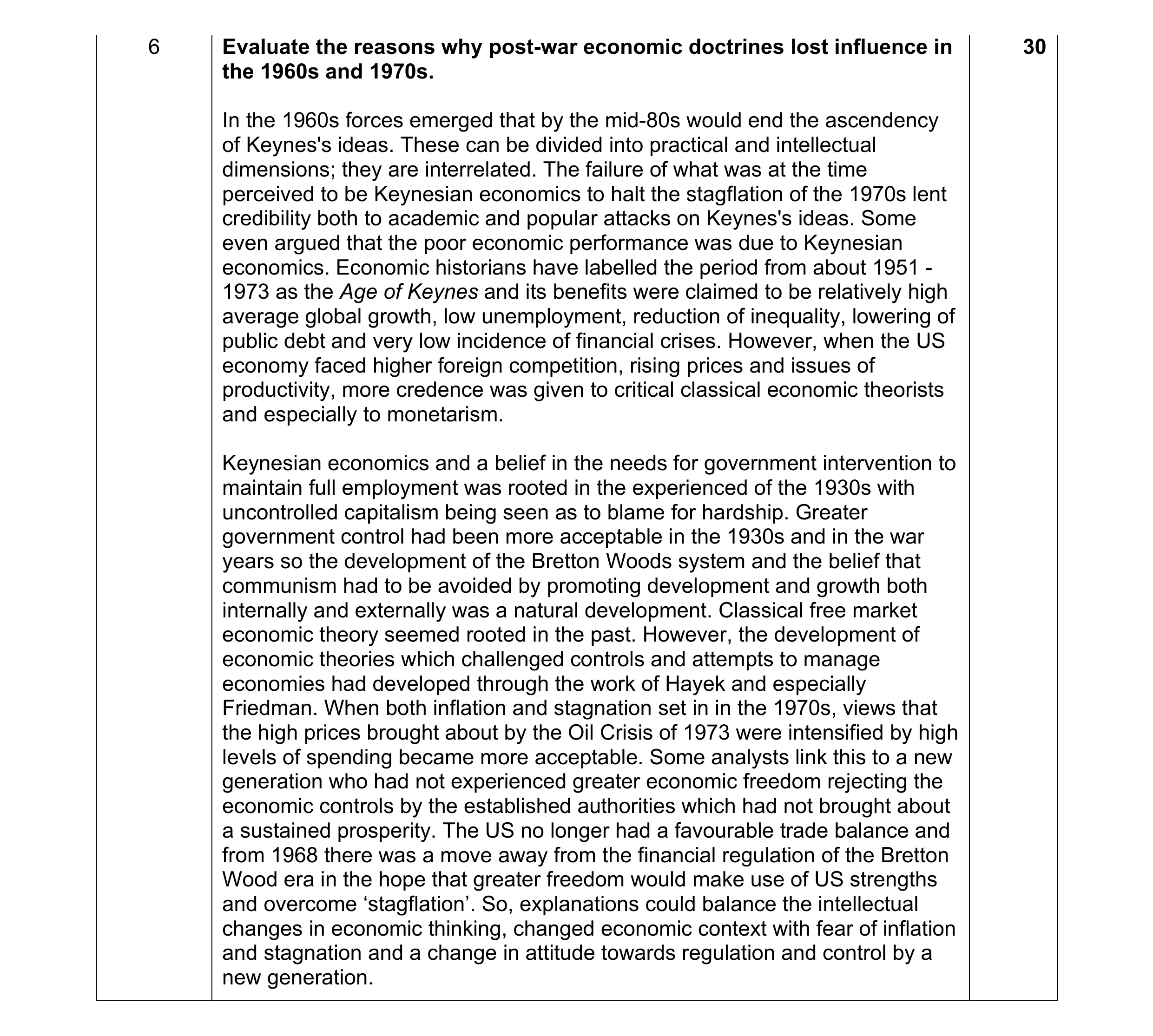 Mark scheme for question 18