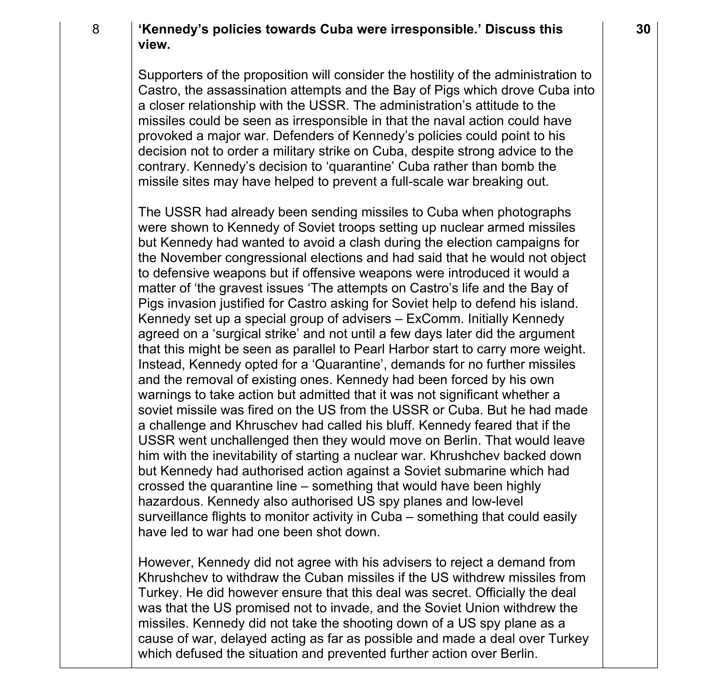 Mark scheme for question 27