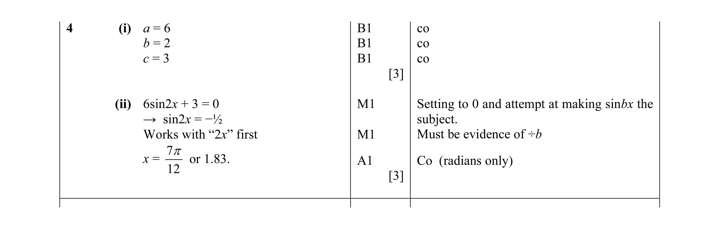 Mark scheme for question 6