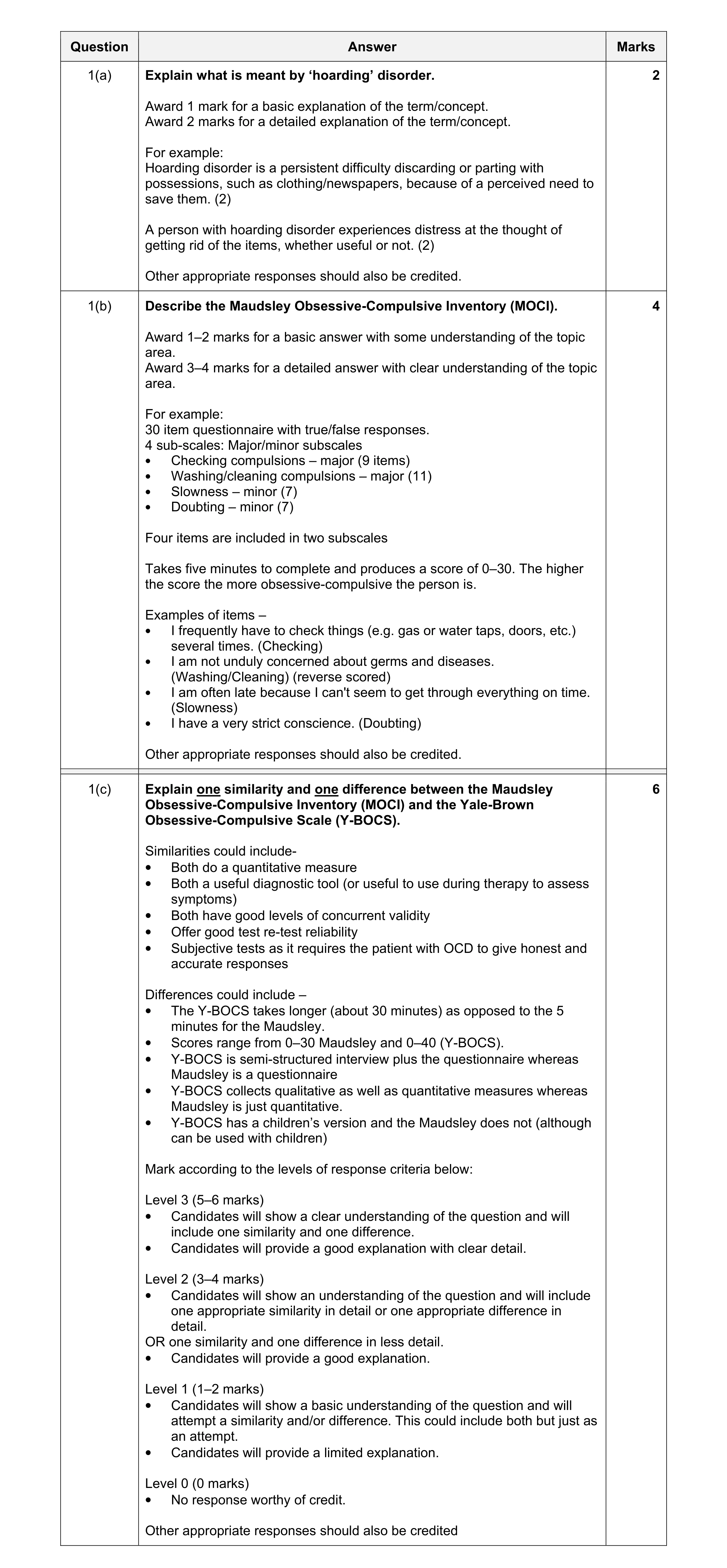 Mark scheme for question 3