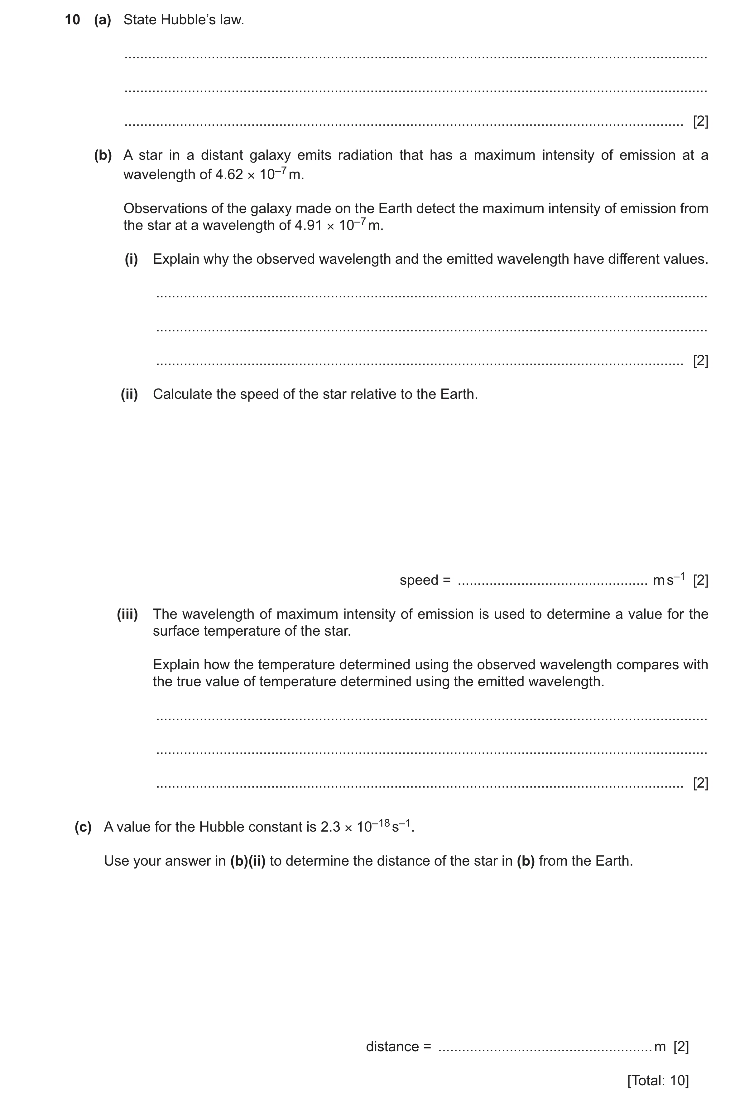 Question 12: (a) State Hubble’s law. ...................................................................................................................…