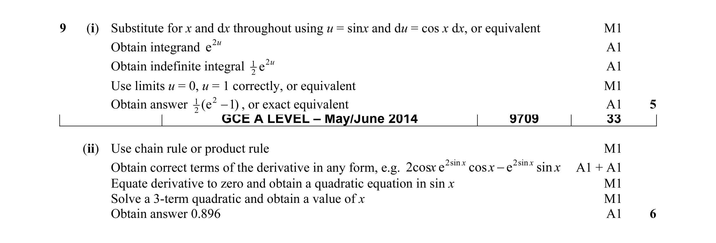 Mark scheme for question 37