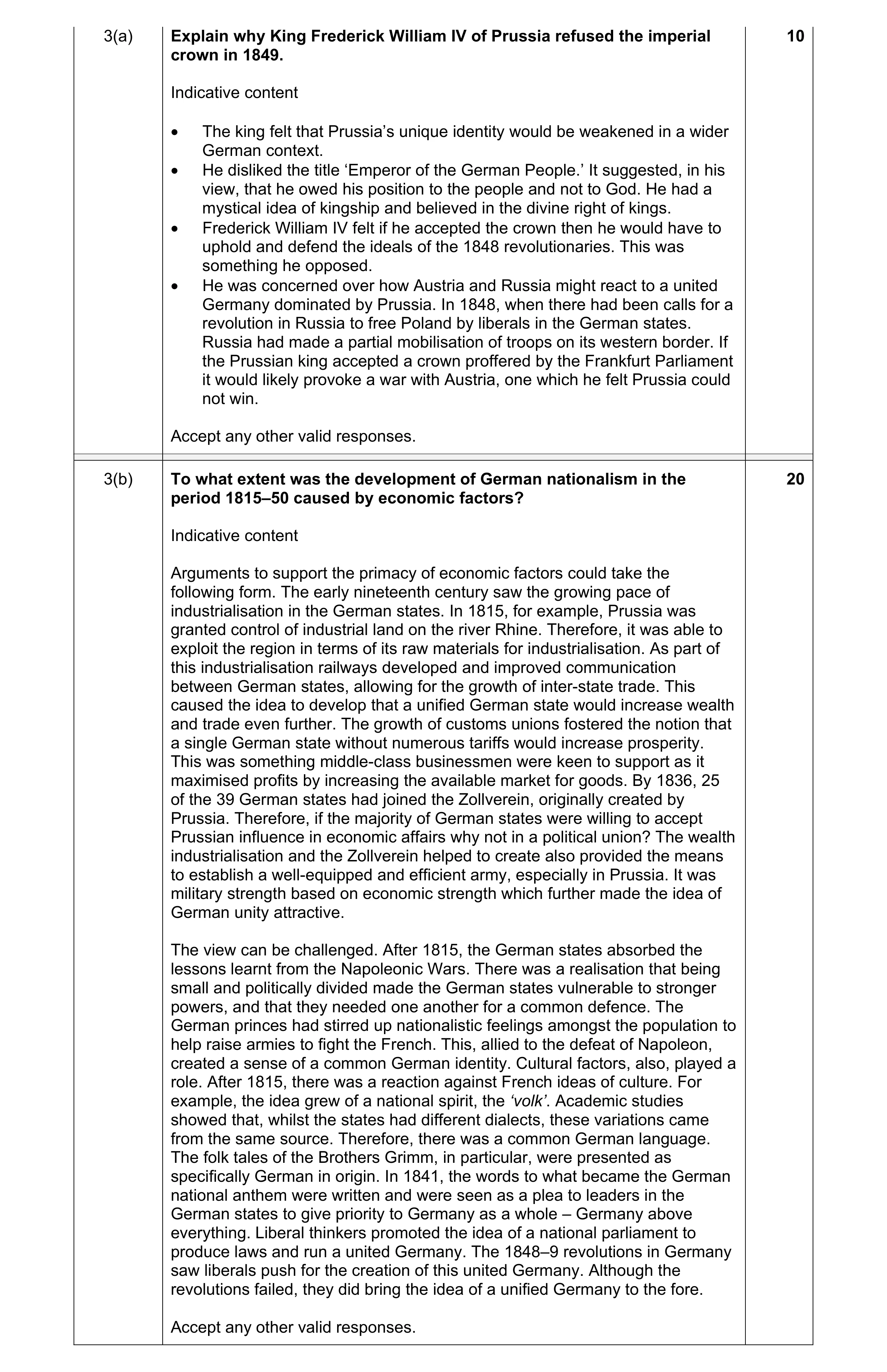 Mark scheme for question 1