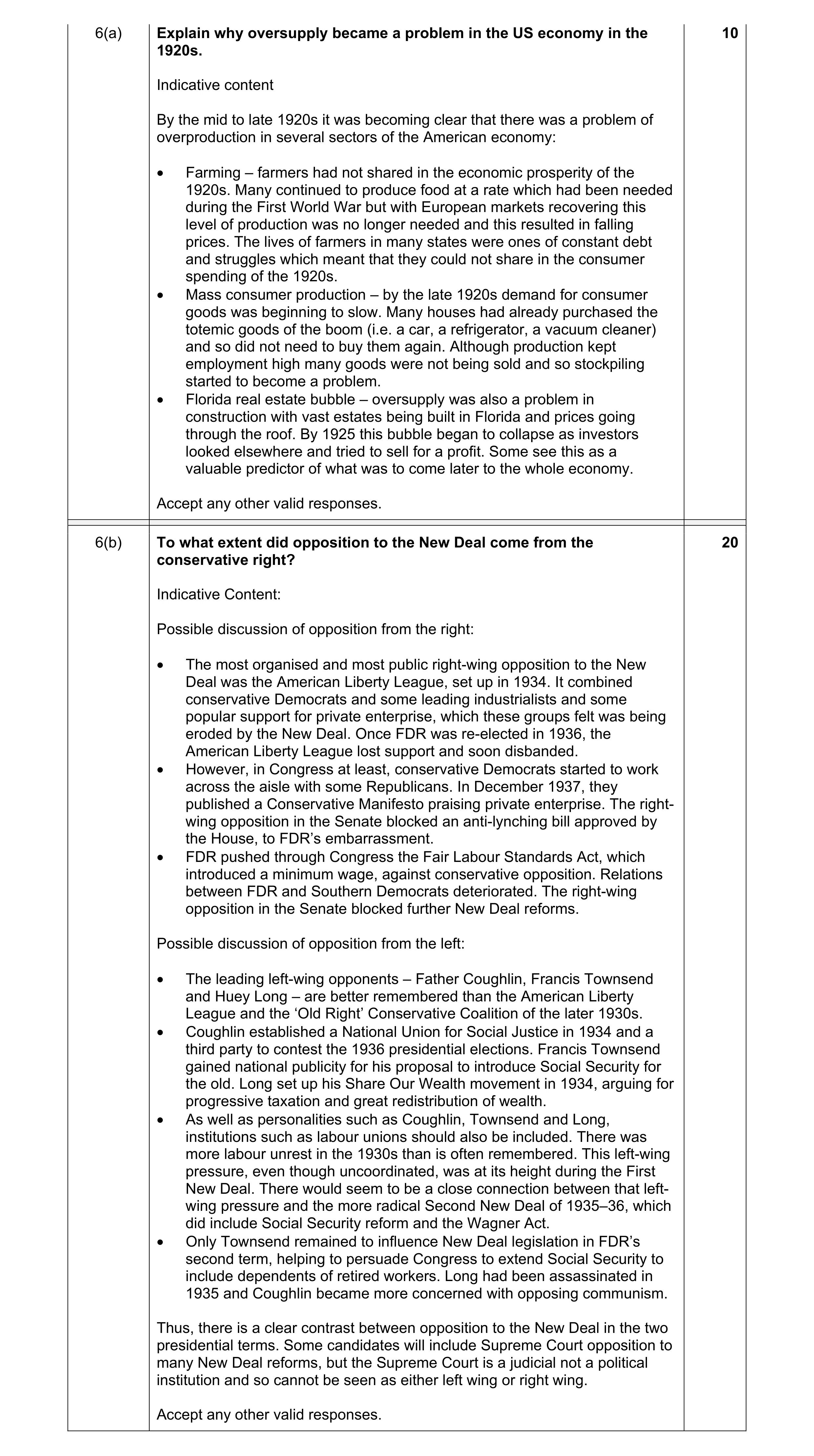 Mark scheme for question 5