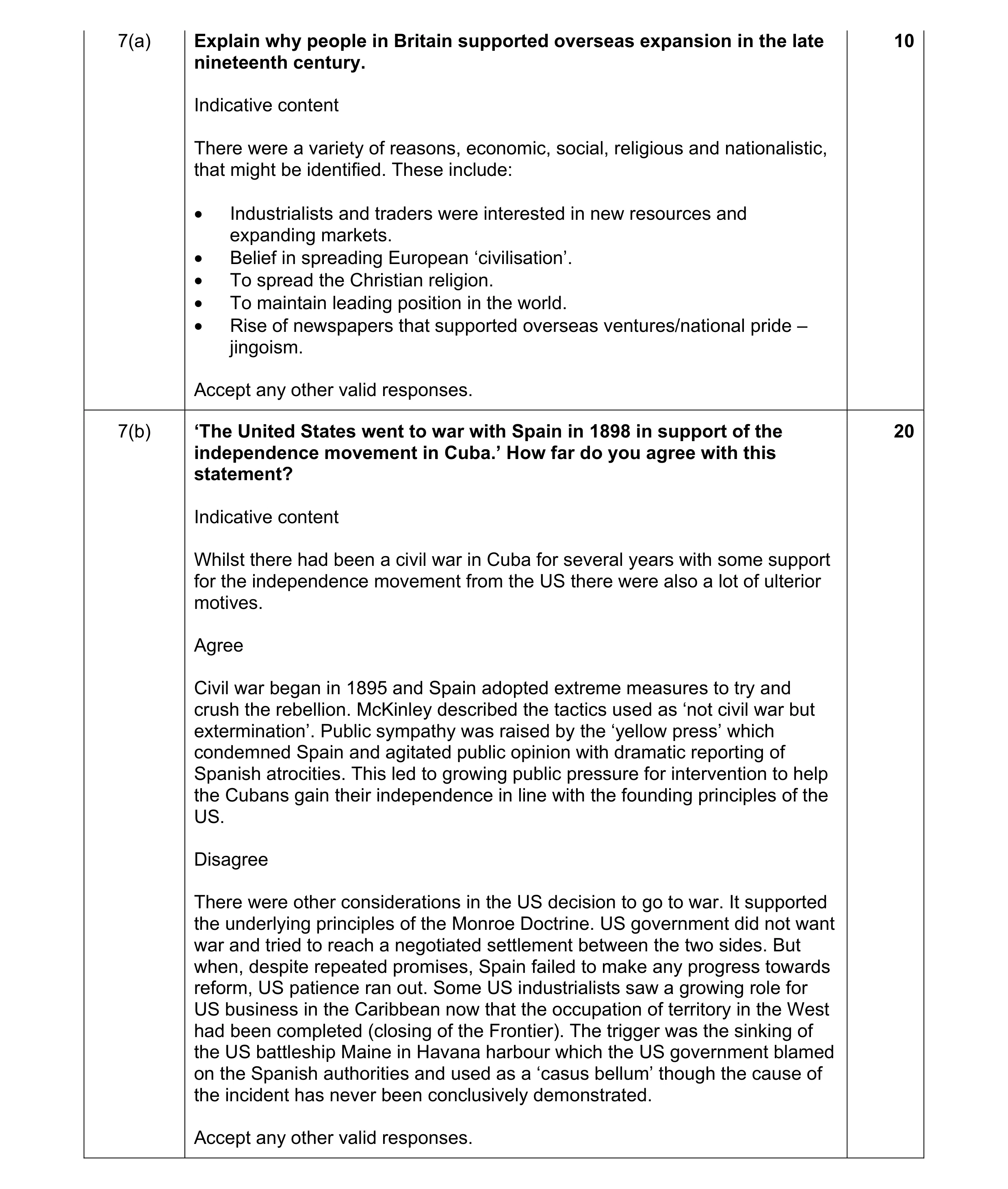Mark scheme for question 5