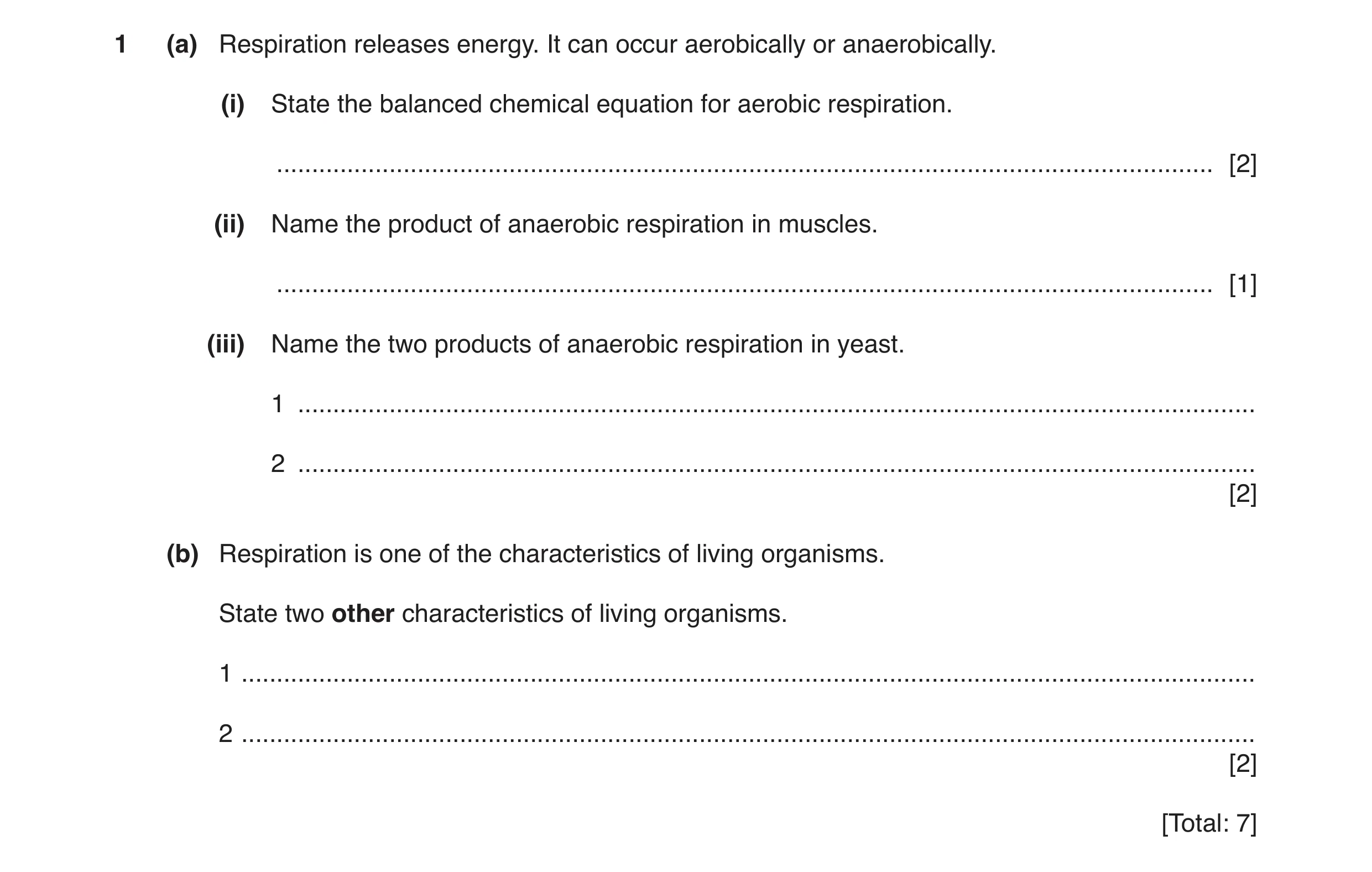 Question 12: (a) Respiration releases energy. It can occur aerobically or anaerobically. (i) State the balanced chemical equation for aerobic respiratio…