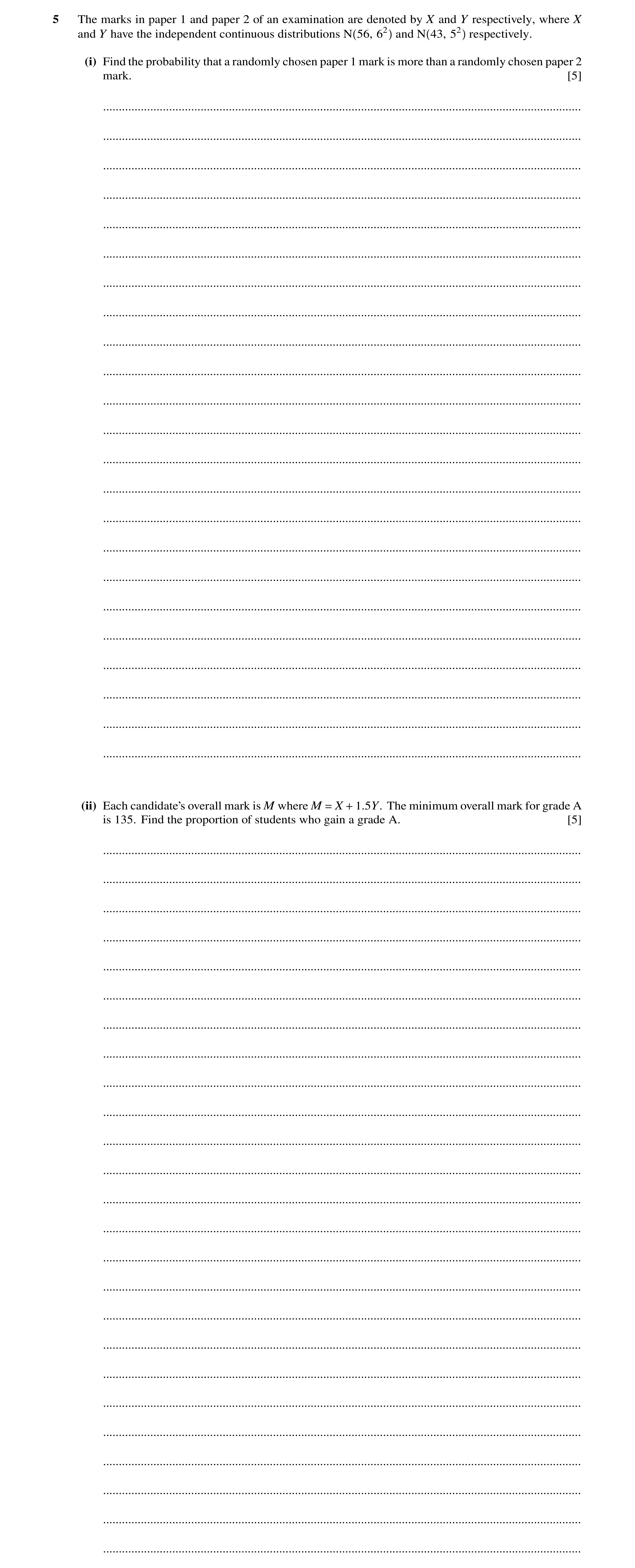 Question 49: The marks in paper 1 and paper 2 of an examination are denoted by X and Y respectively, where X and Y have the independent continuous distr…