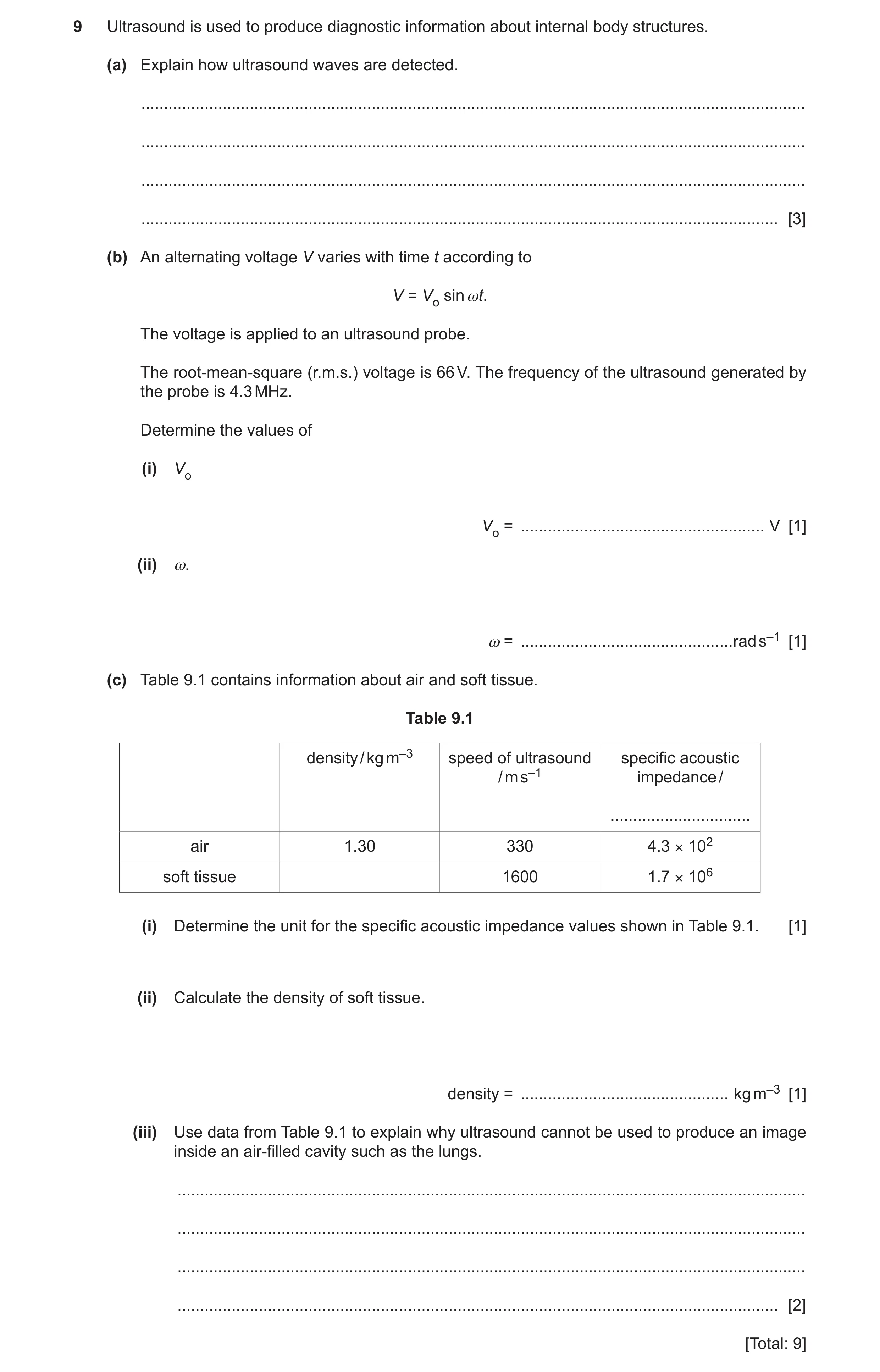 Question 22: Ultrasound is used to produce diagnostic information about internal body structures. (a) Explain how ultrasound waves are detected. .......…