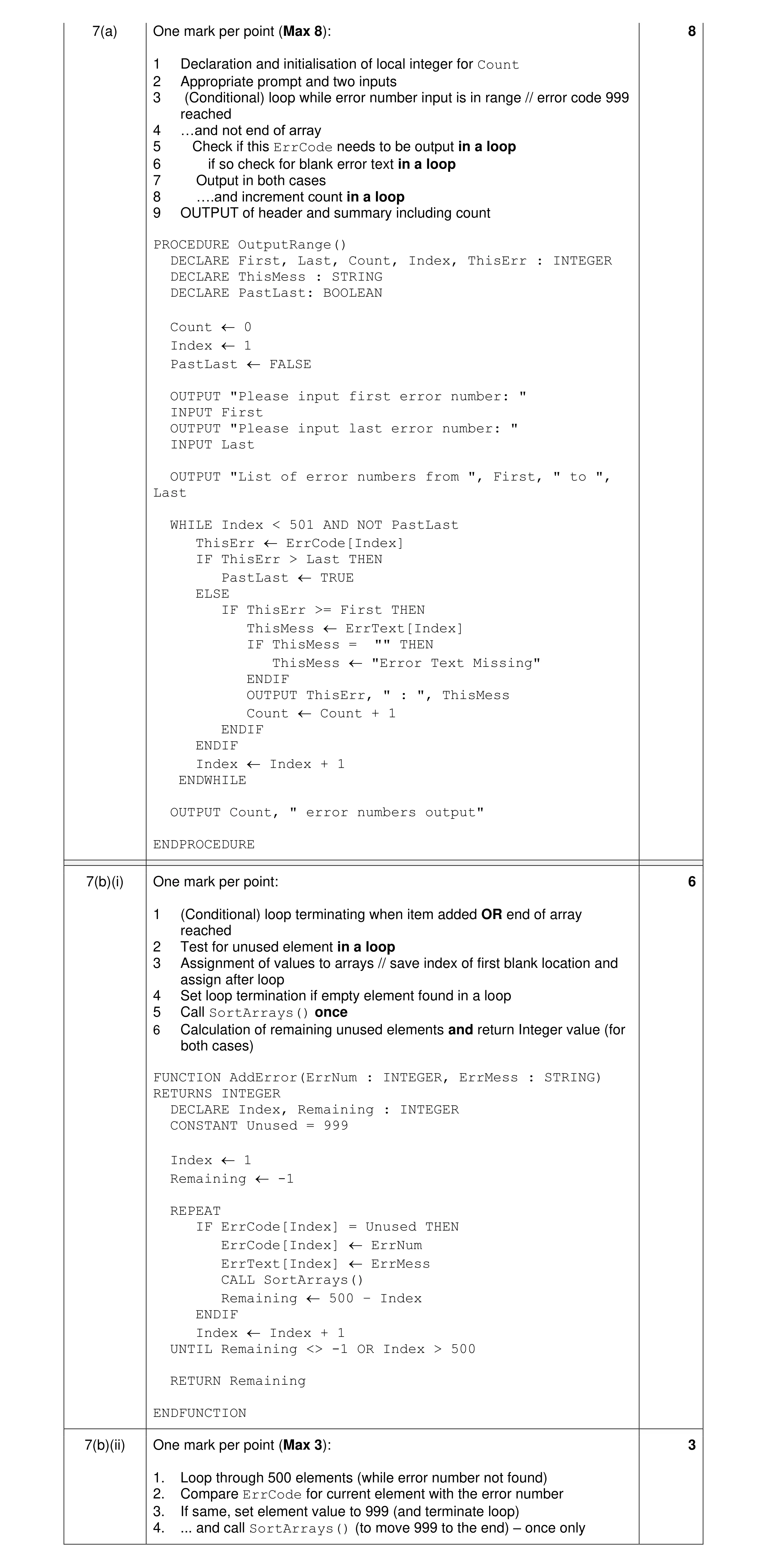 Mark scheme for question 15