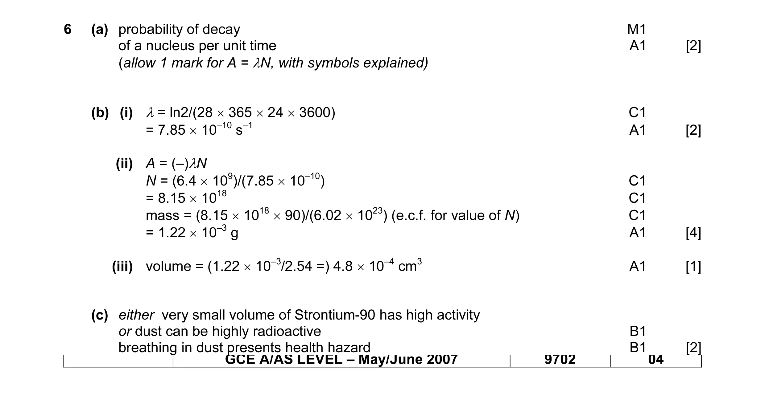 Mark scheme for question 1