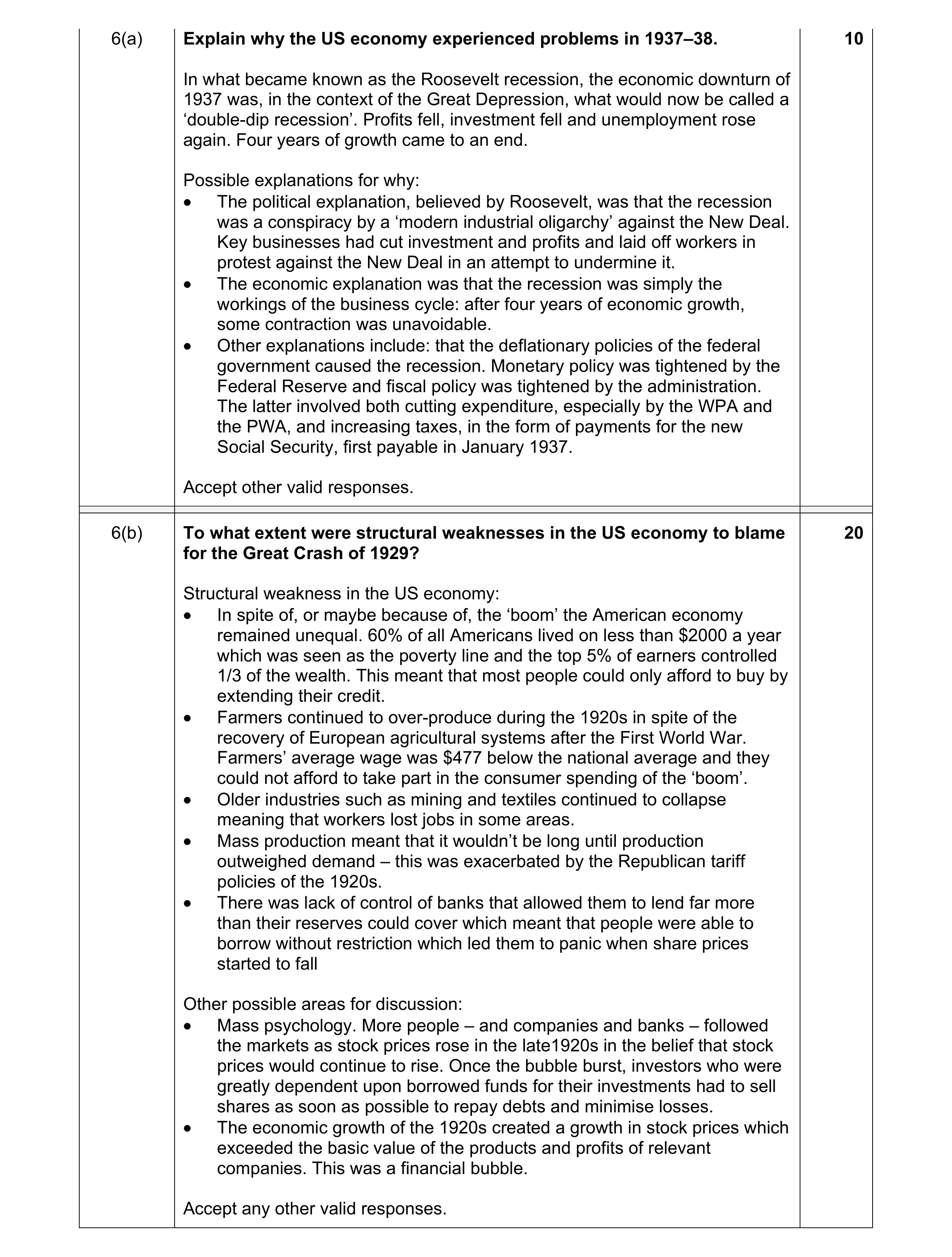 Mark scheme for question 4