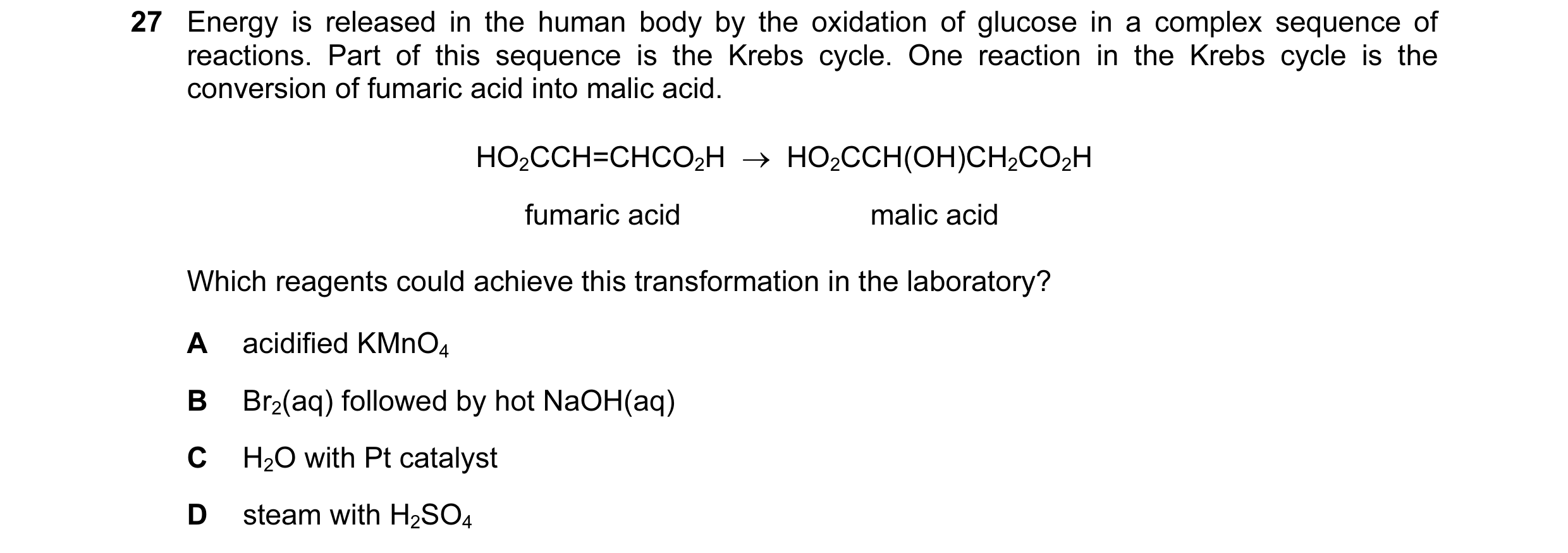 Question 73: Energy is released in the human body by the oxidation of glucose in a complex sequence of reactions. Part of this sequence is the Krebs cyc…