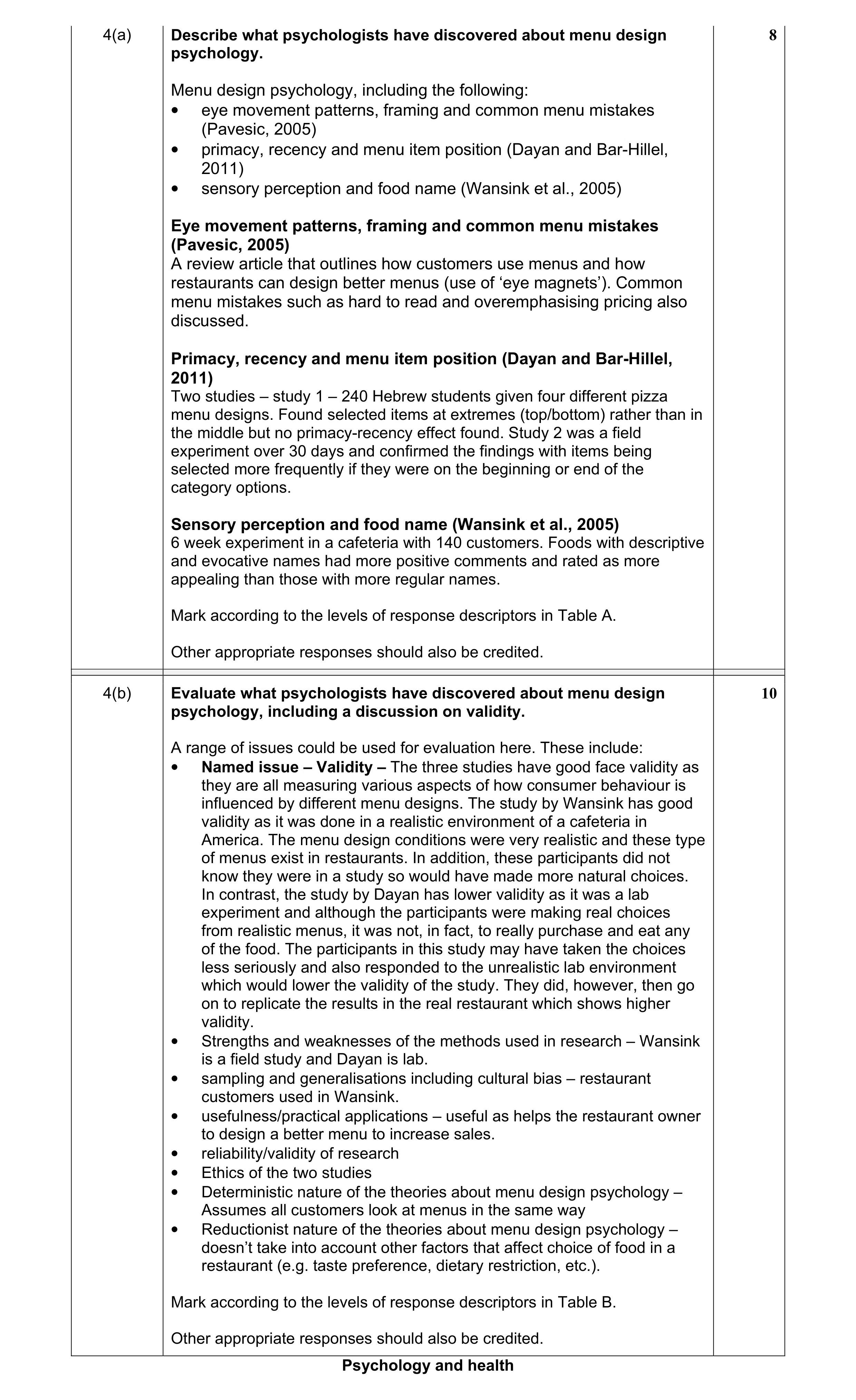 Mark scheme for question 3