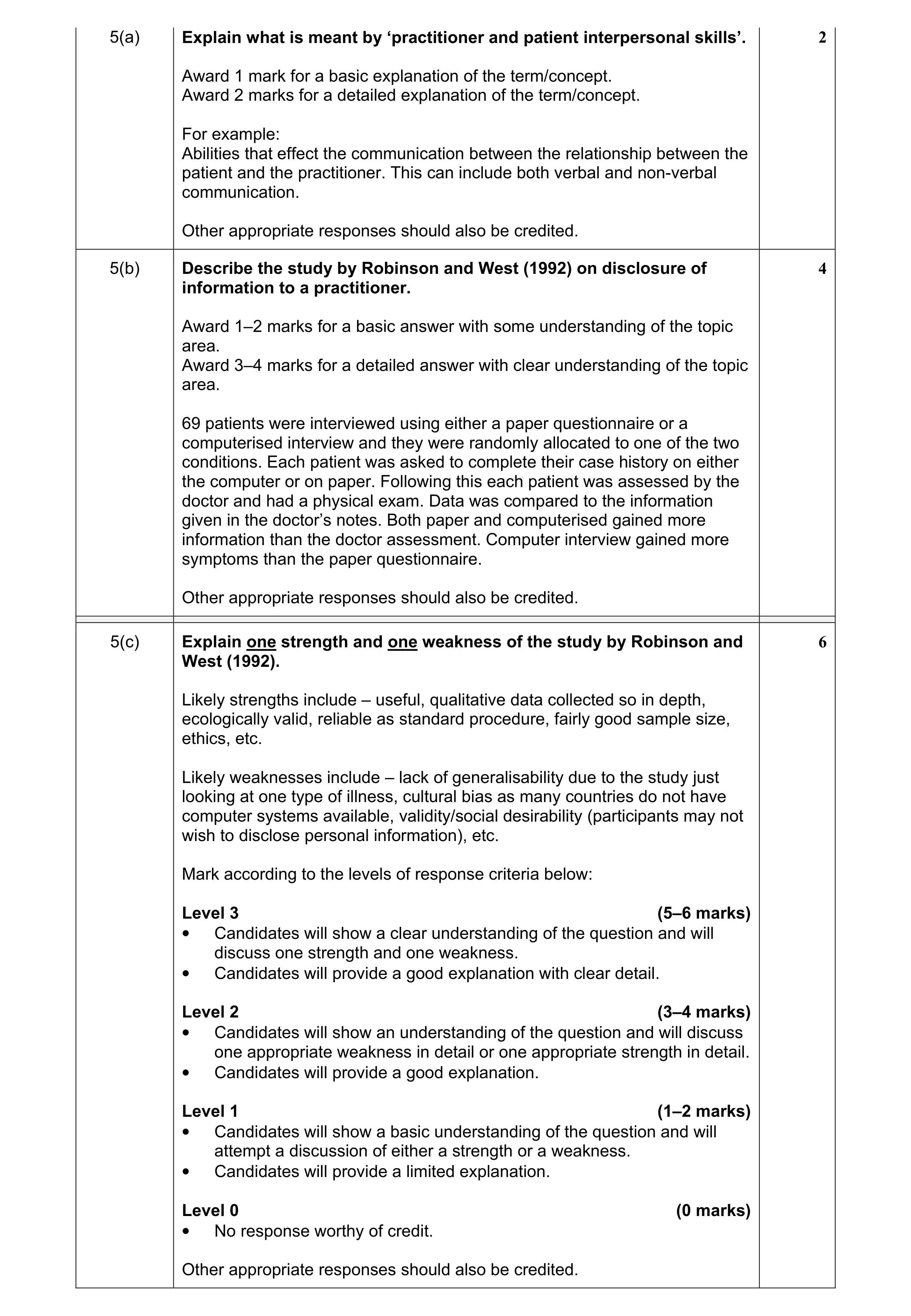 Mark scheme for question 2