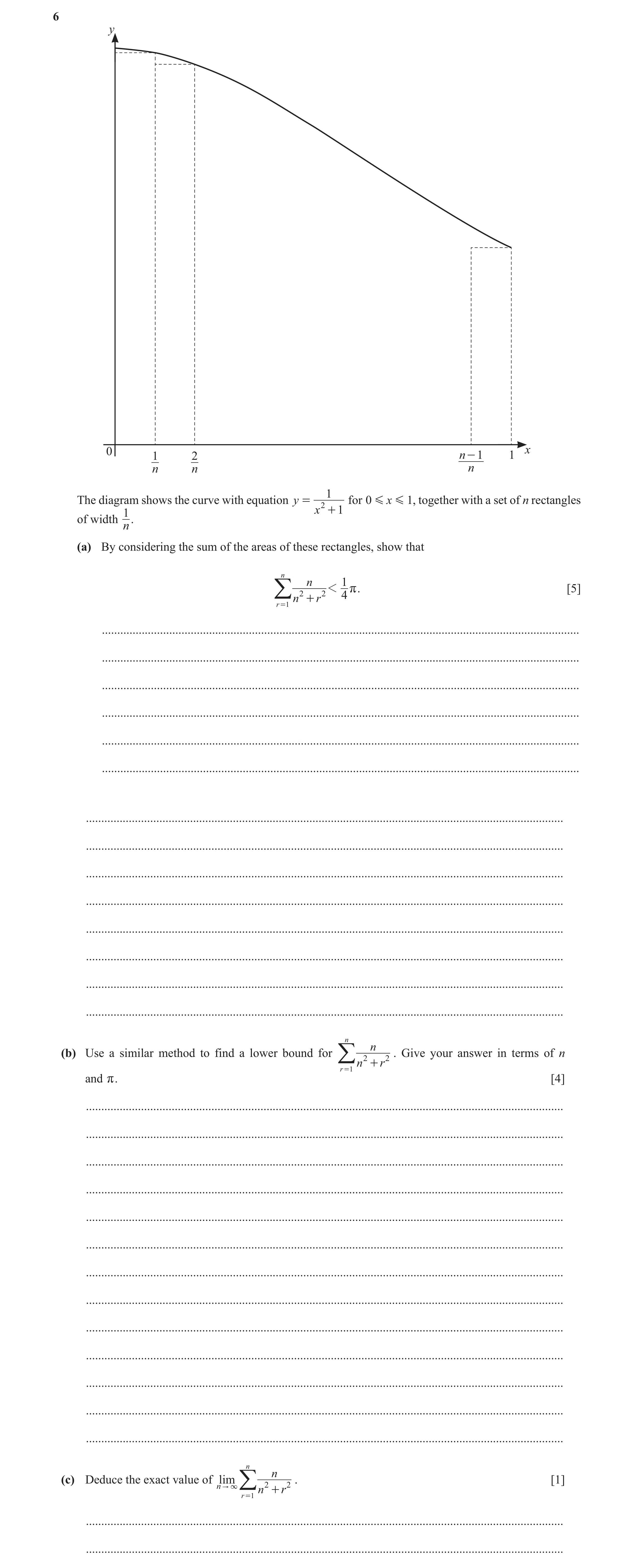 Question 76: y 0 x 1 2 n - 1 1 n n n 1 The diagram shows the curve with equation y = for 0 G x G 1, together with a set of n rectangles x 2 + 1 of width…