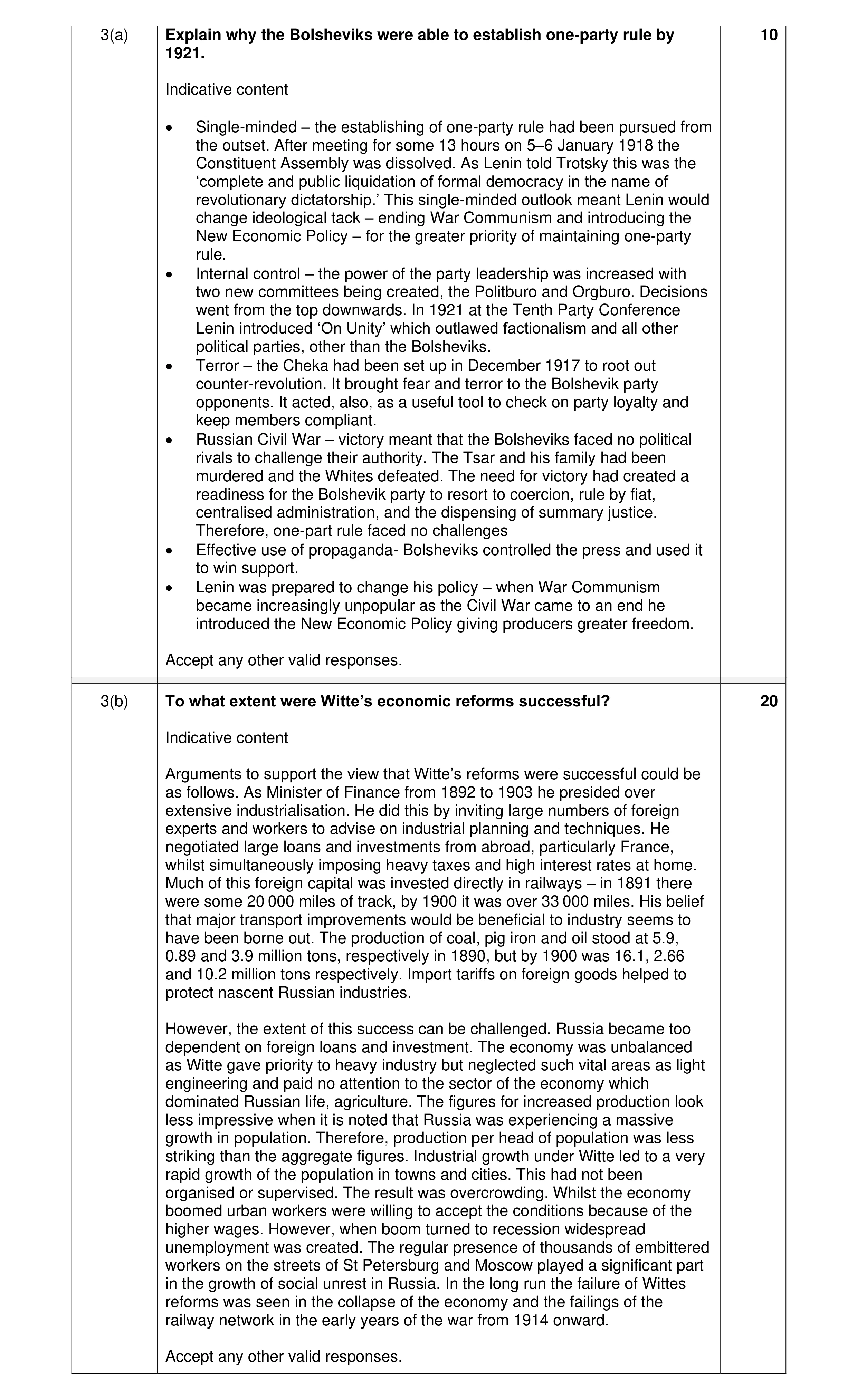 Mark scheme for question 17