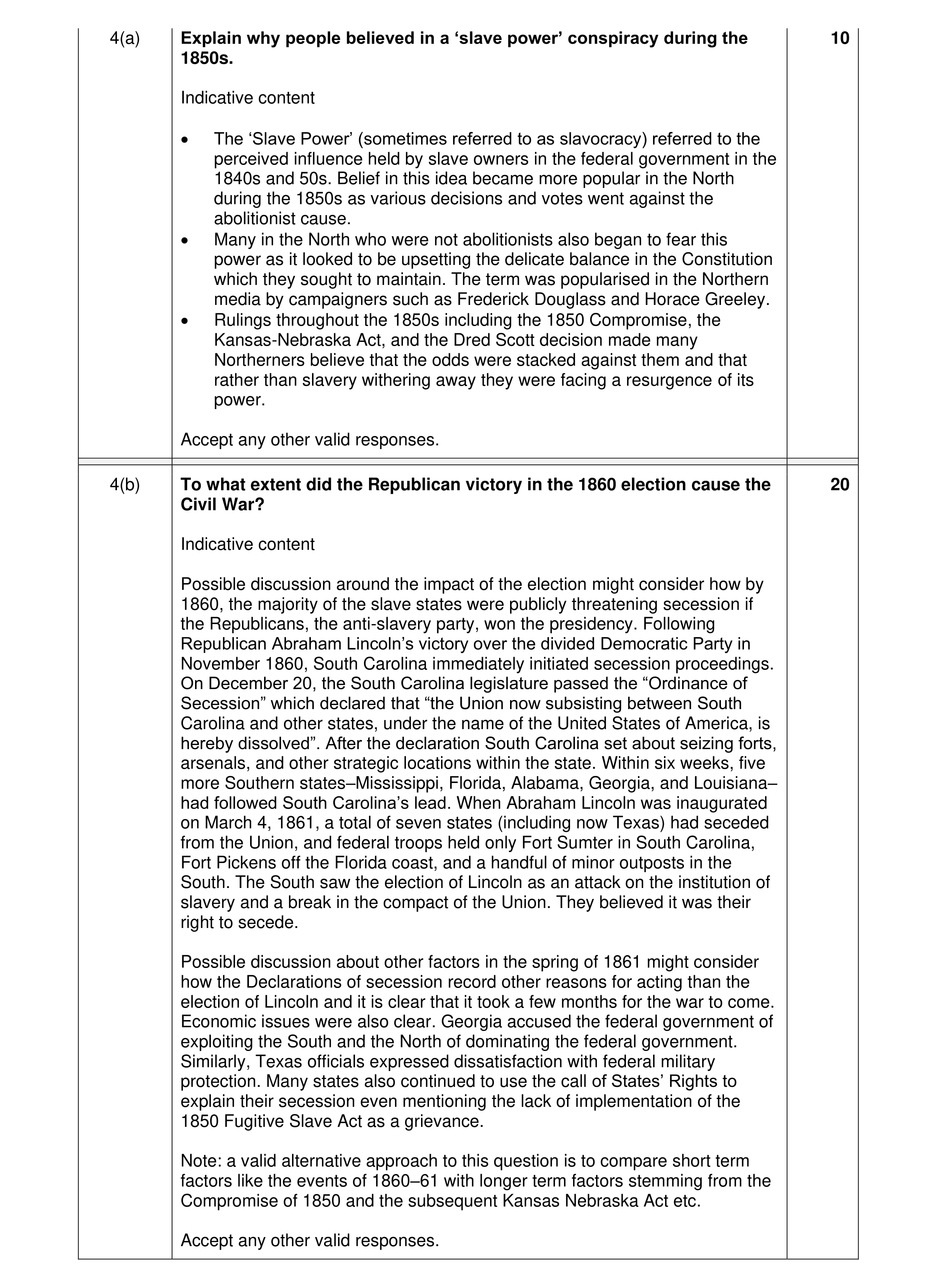 Mark scheme for question 11