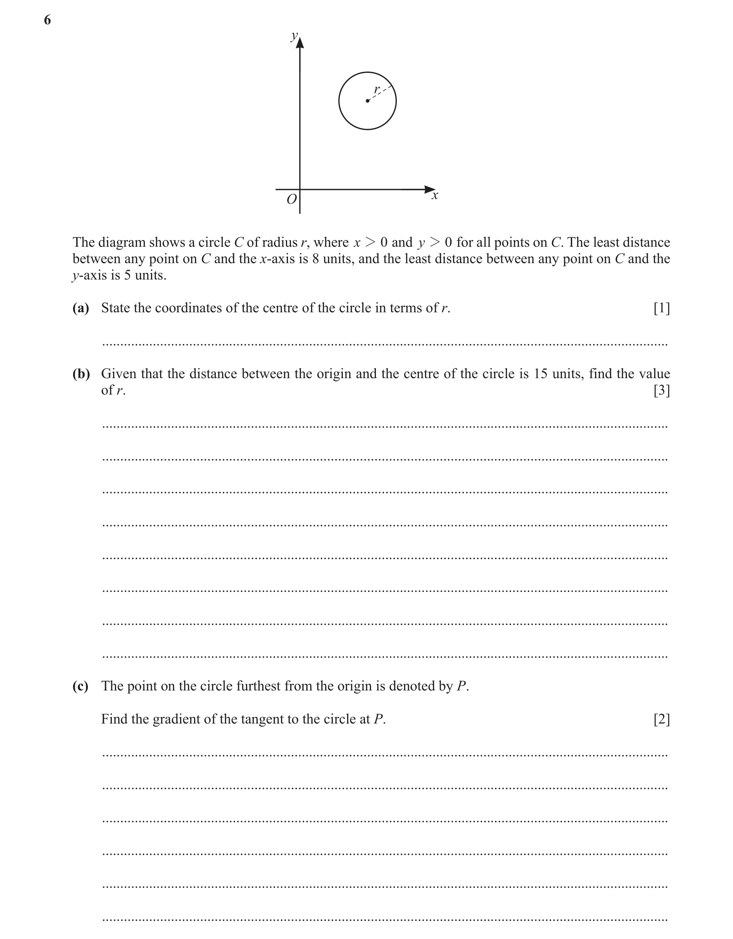 Question 112: y r x O The diagram shows a circle C of radius r, where x 2 0 and y 2 0 for all points on C. The least distance between any point on C and …