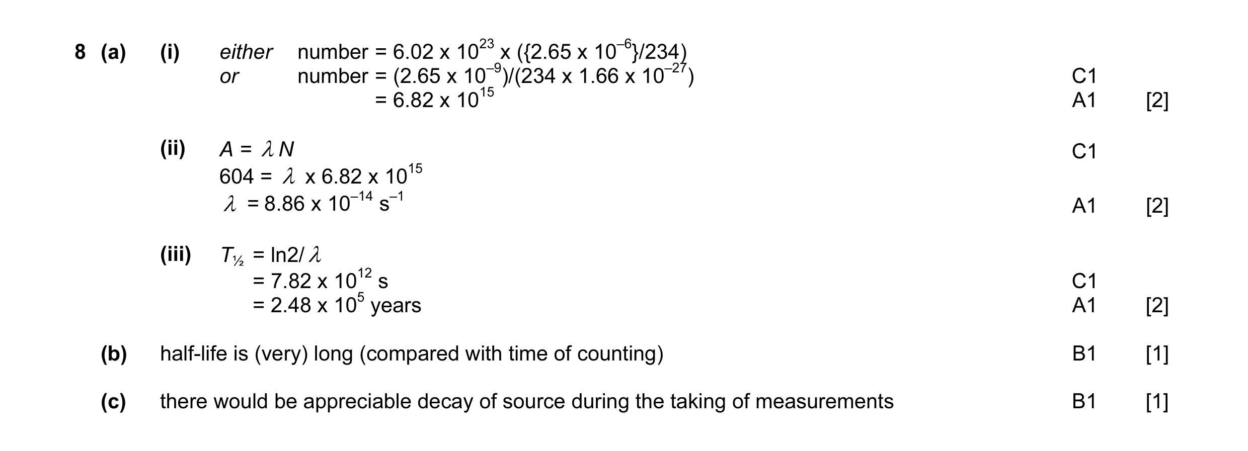Mark scheme for question 1