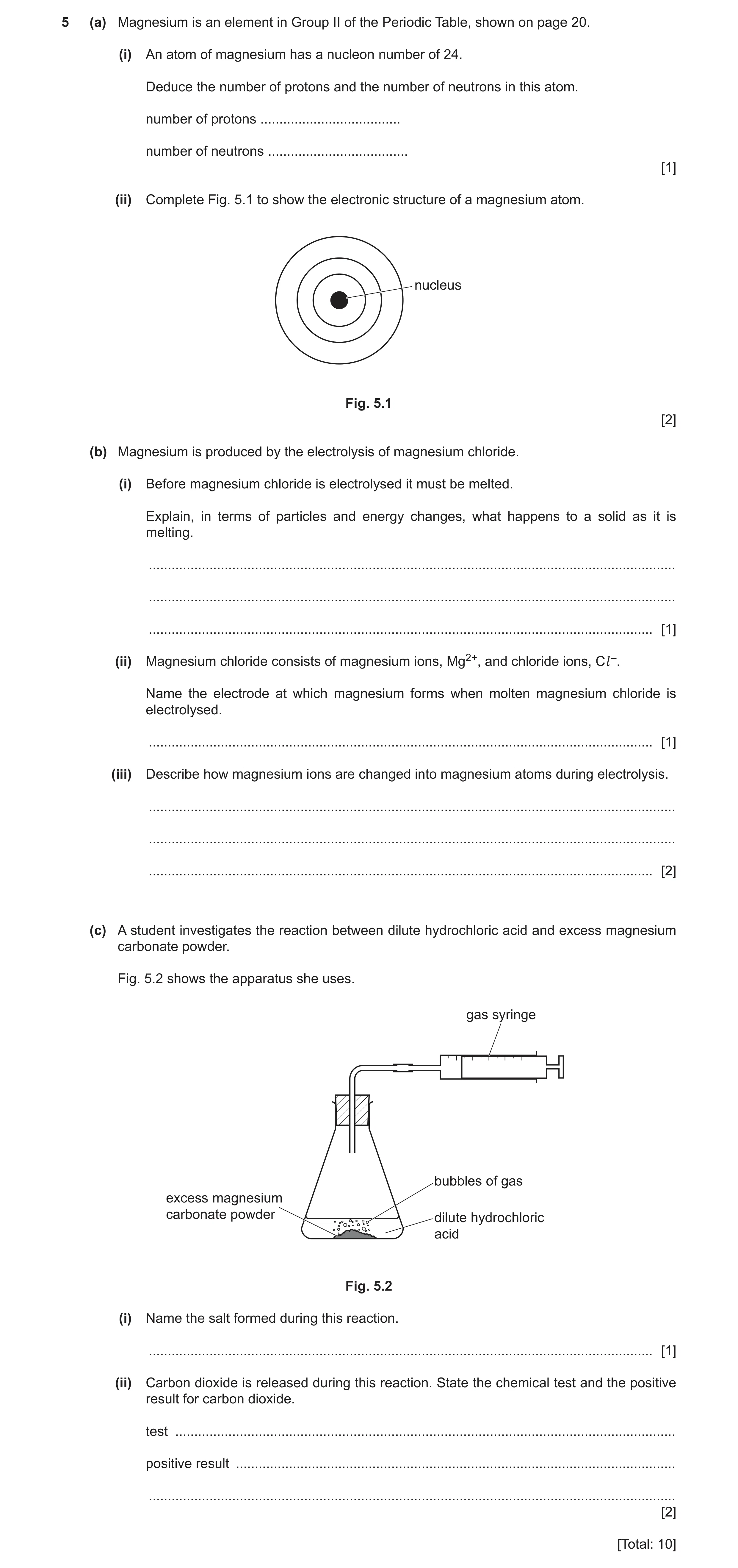 Question 12: (a) Magnesium is an element in Group II of the Periodic Table, shown on page 20. (i) An atom of magnesium has a nucleon number of 24. Deduc…