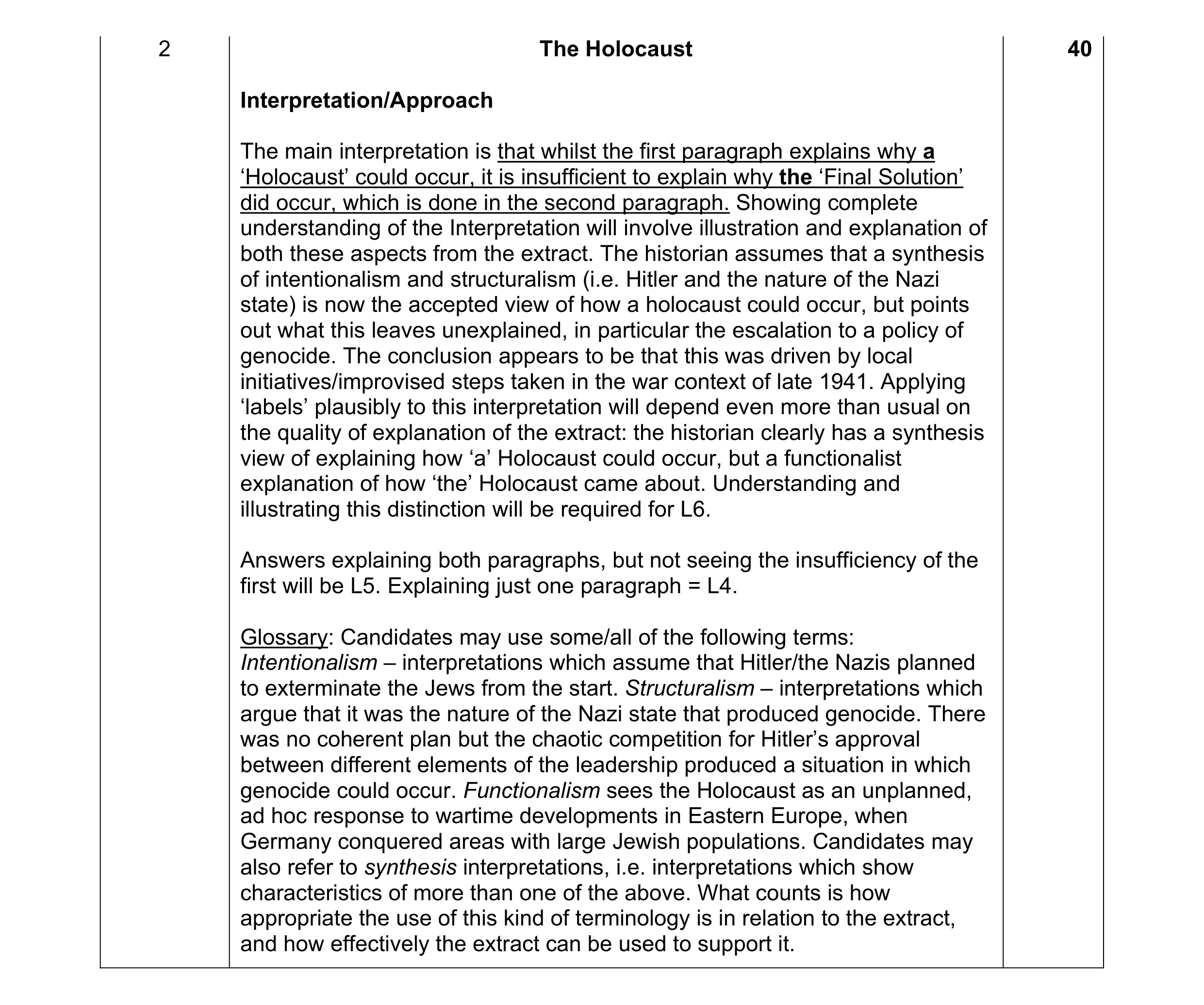 Mark scheme for question 38