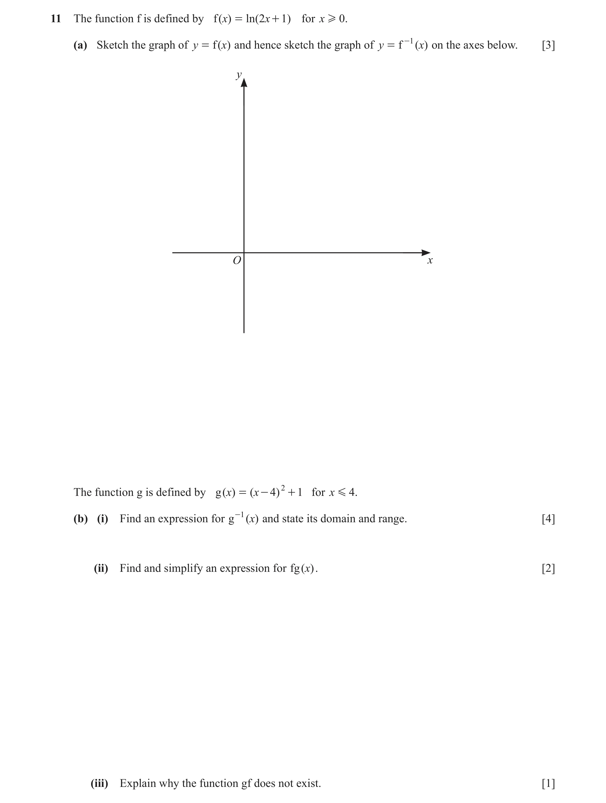 Question 14: The function f is defined by f( x) = nl ( 2 x + 1) for x H 0. (a) Sketch the graph of y = f( x) and hence sketch the graph of y = f -1 ( x)…