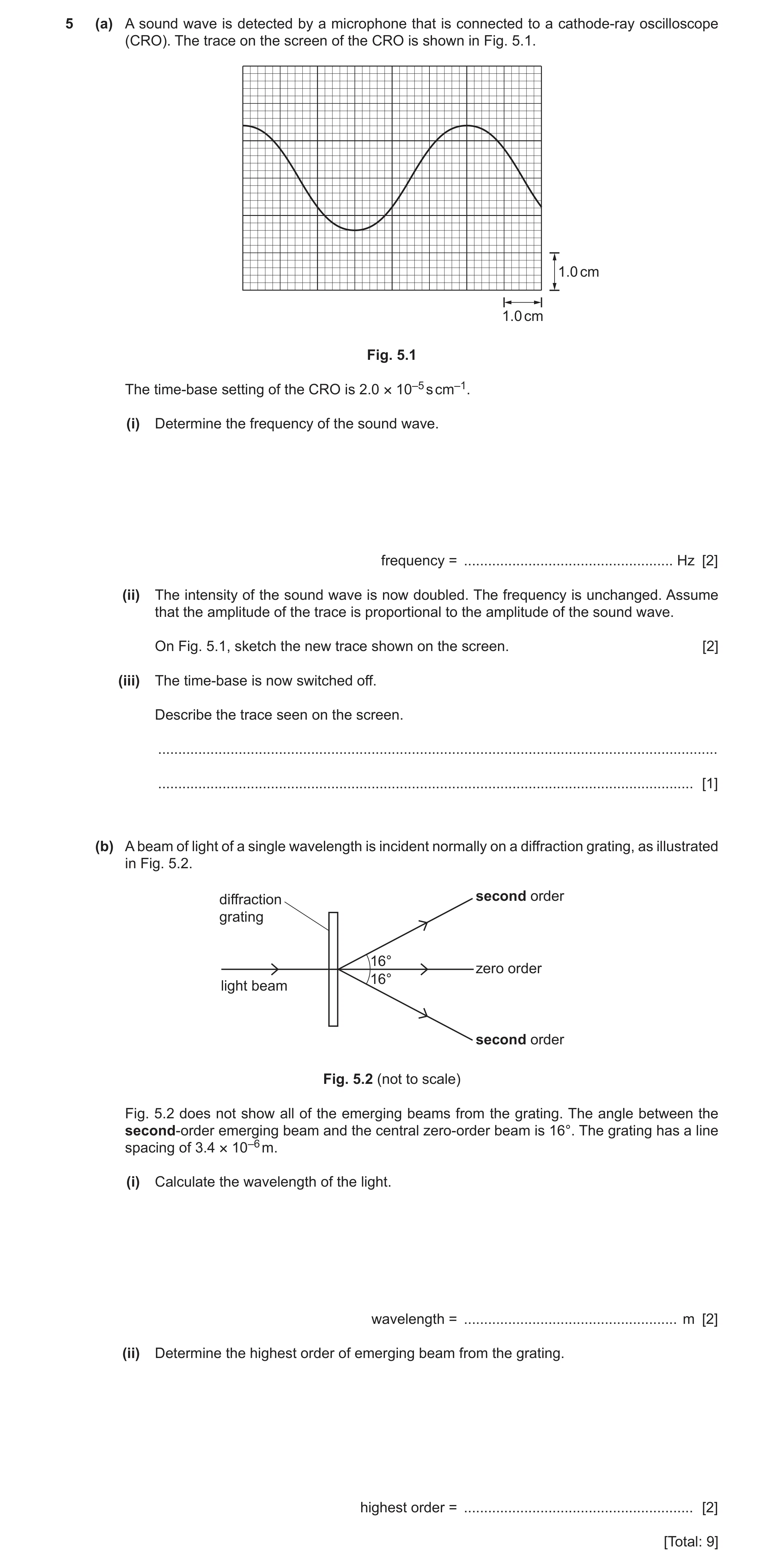 Question 10: (a) A sound wave is detected by a microphone that is connected to a cathode-ray oscilloscope (CRO). The trace on the screen of the CRO is s…