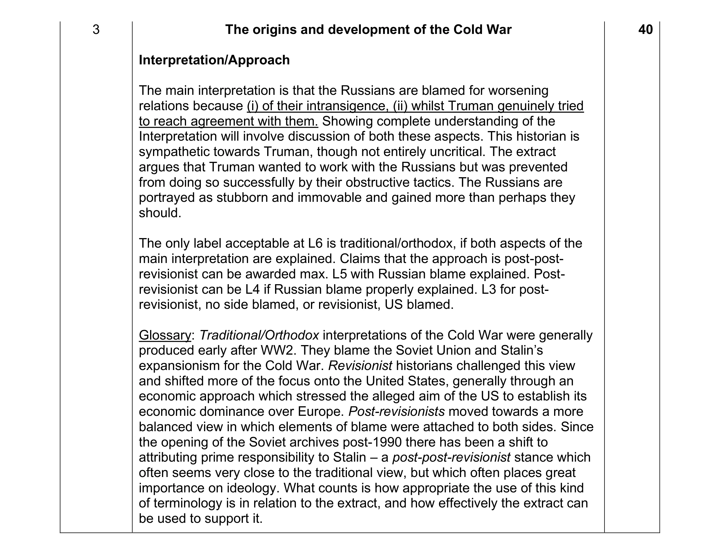 Mark scheme for question 10