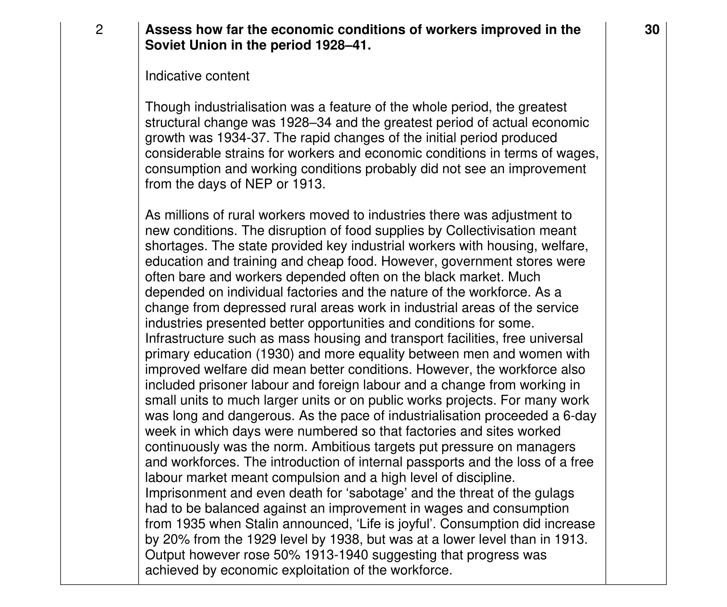 Mark scheme for question 10