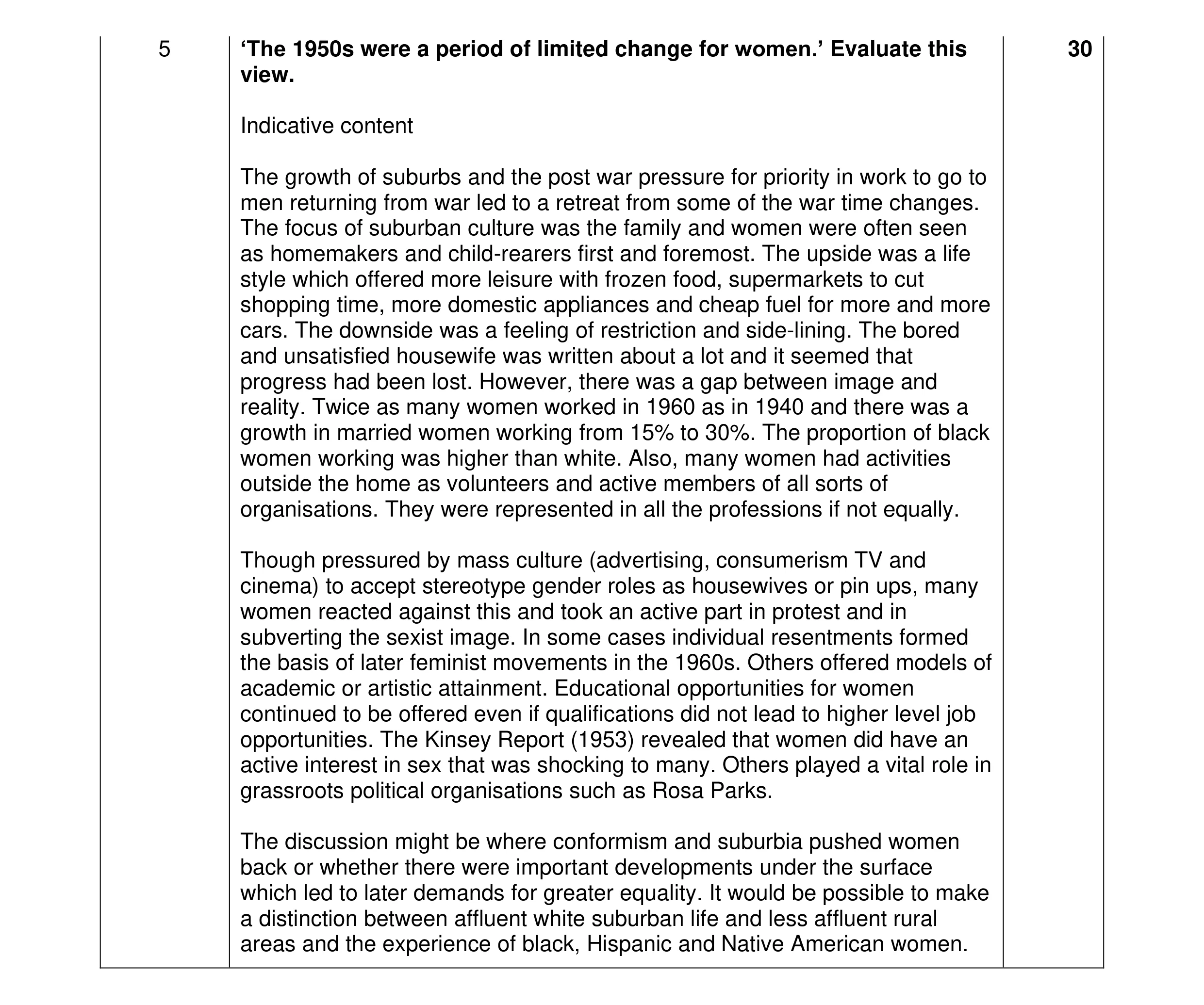 Mark scheme for question 14