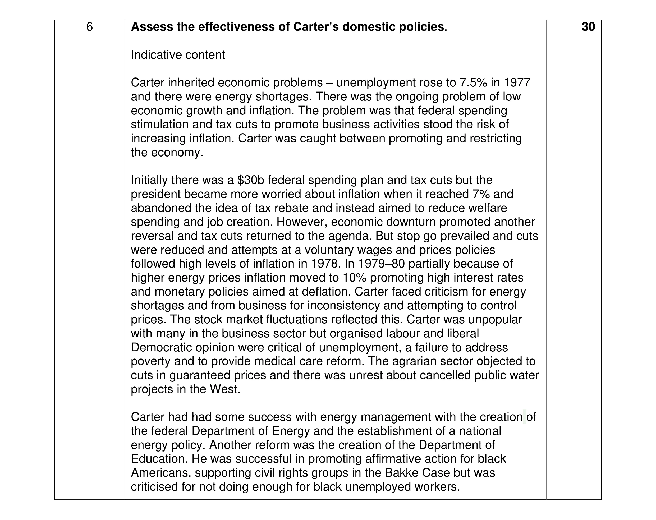 Mark scheme for question 5