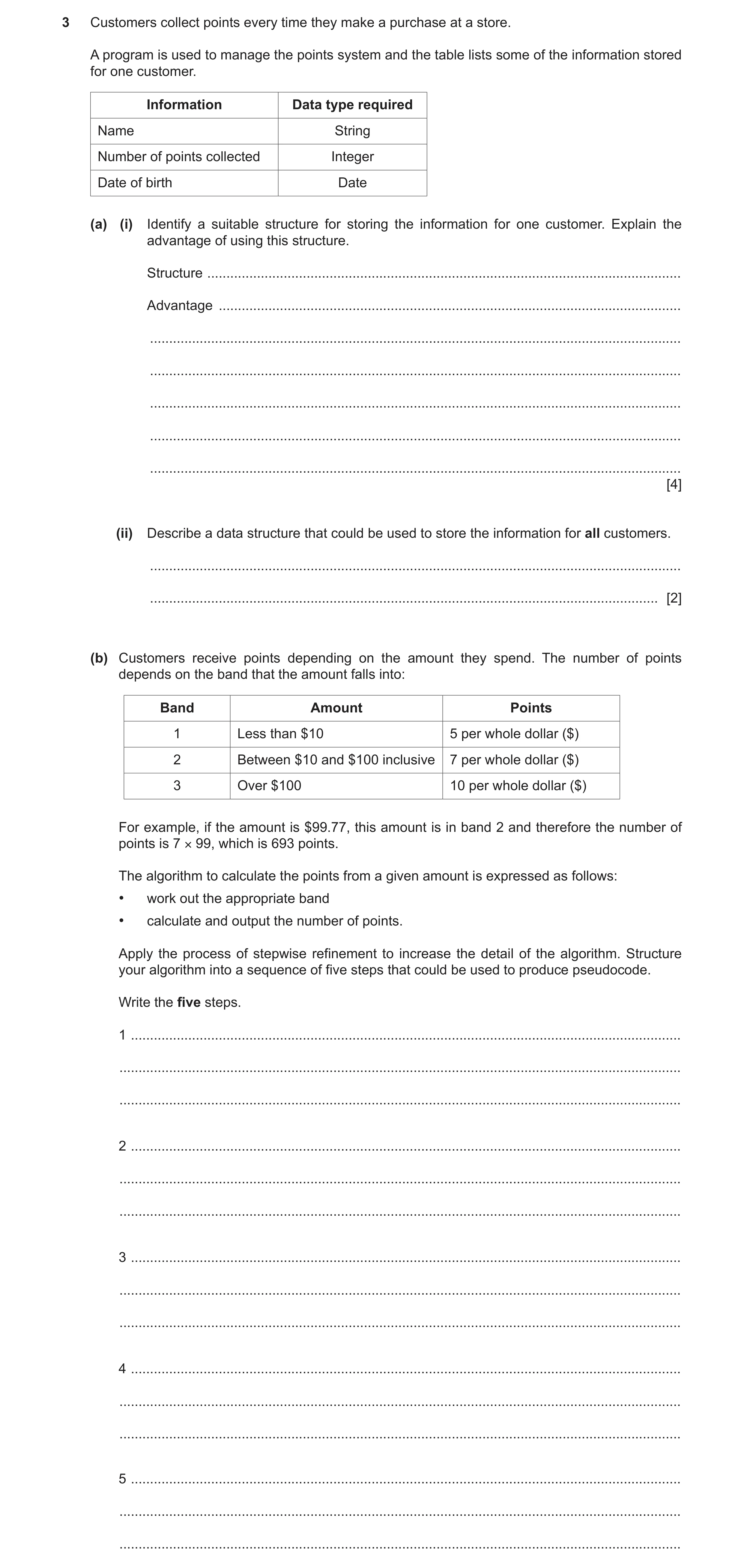 Question 13: Customers collect points every time they make a purchase at a store. A program is used to manage the points system and the table lists some…