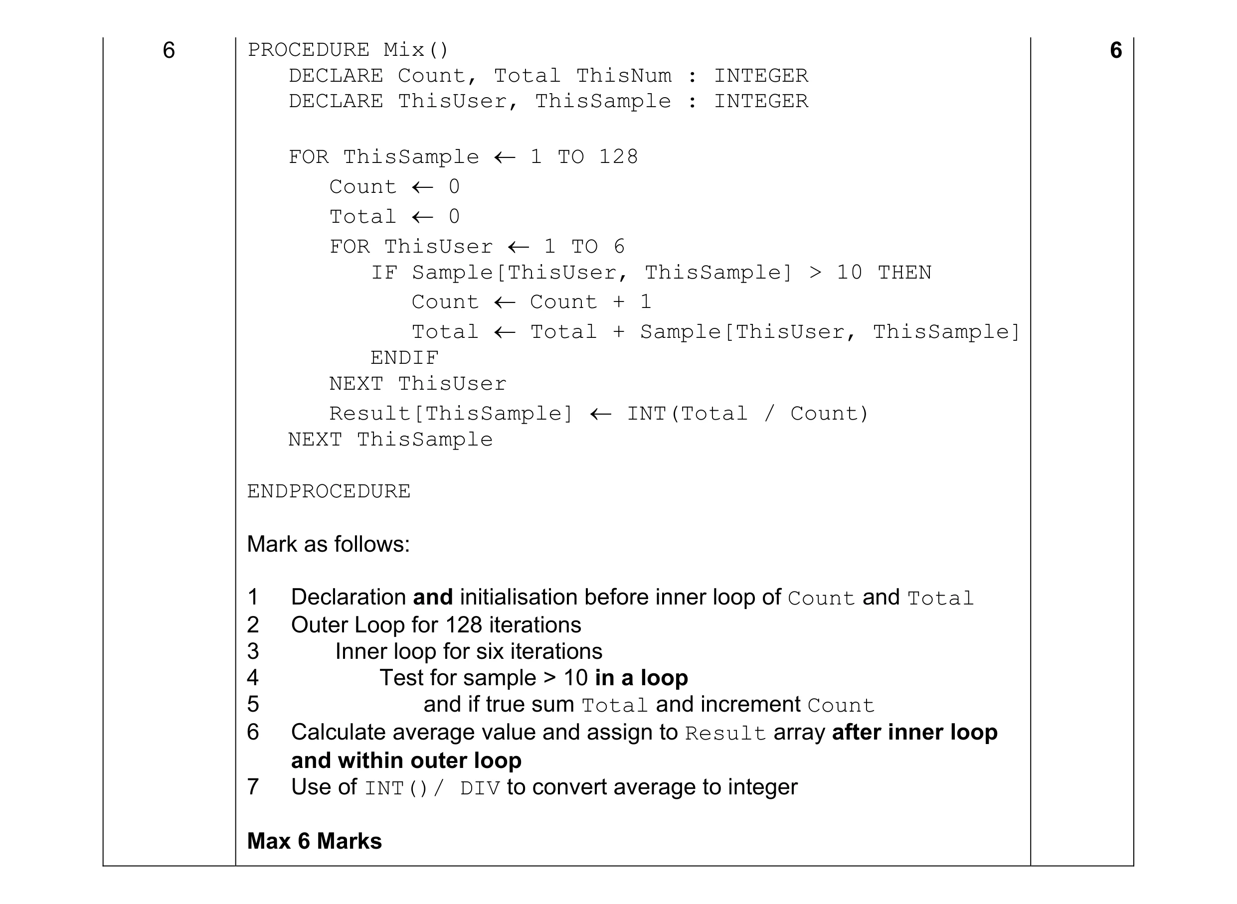 Mark scheme for question 13