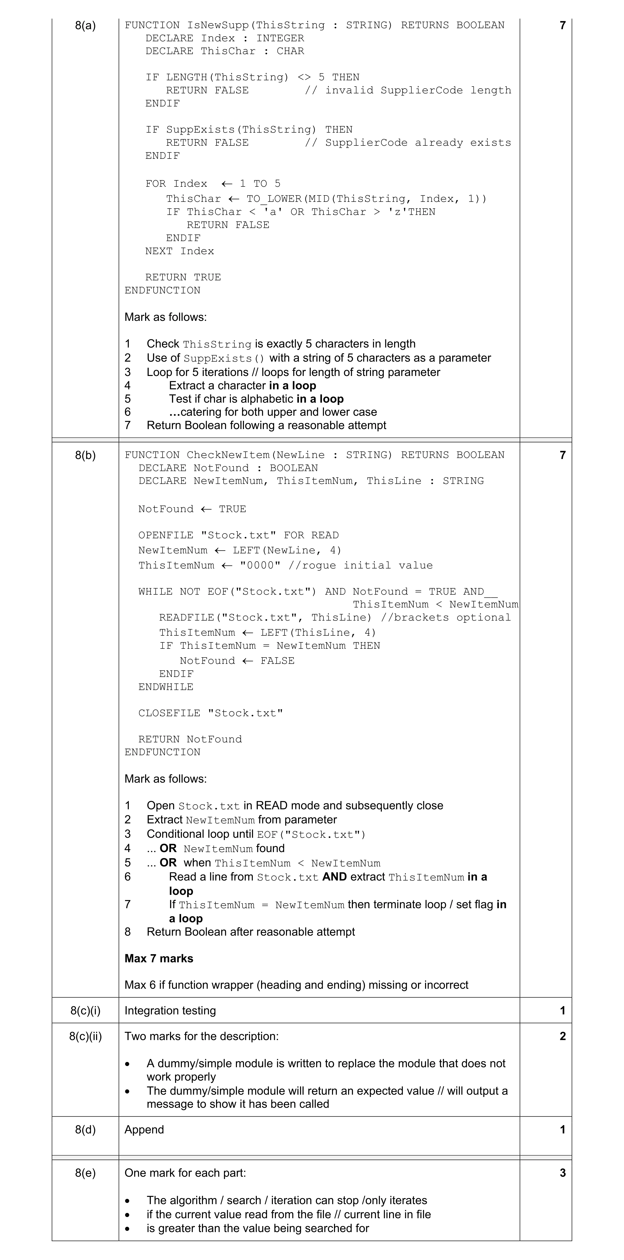 Mark scheme for question 17