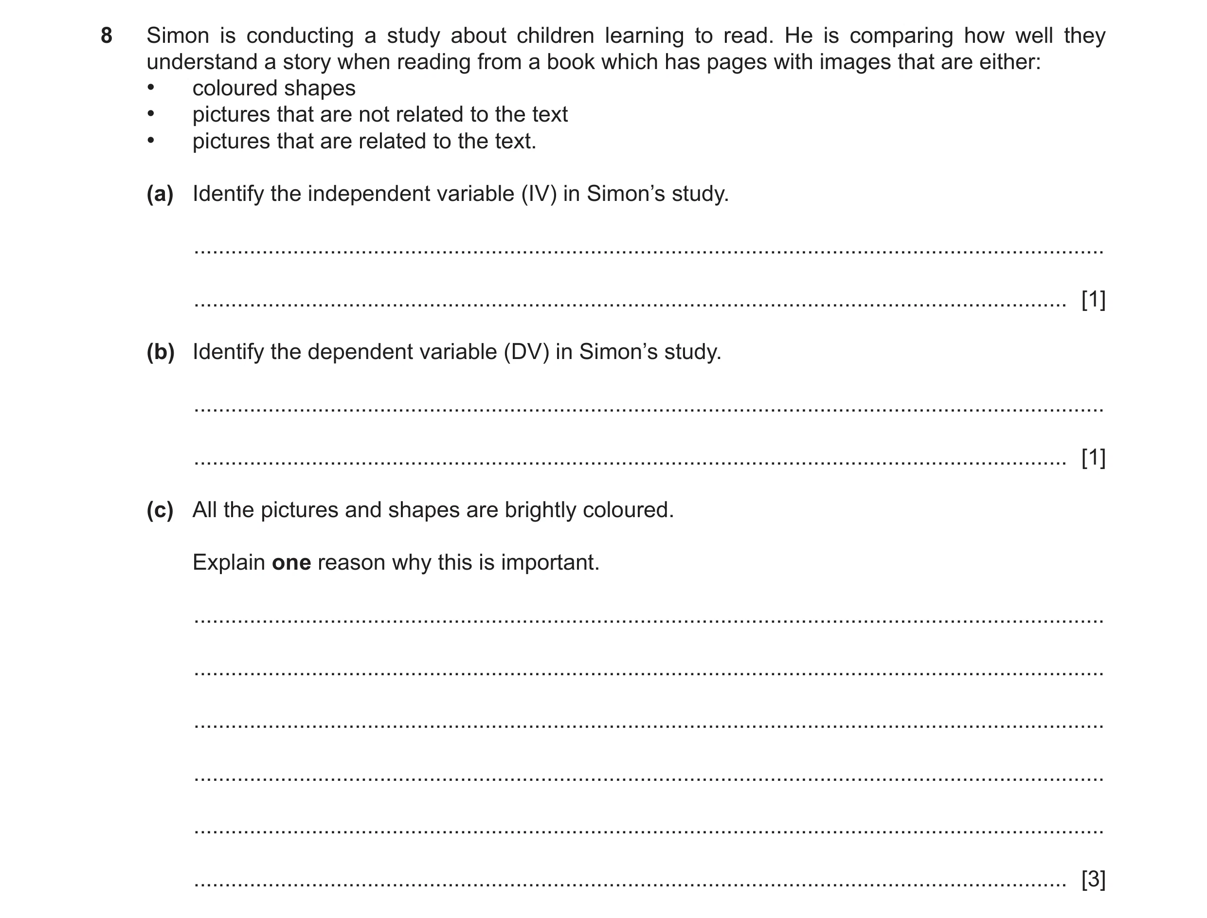 Question 394: Simon is conducting a study about children learning to read. He is comparing how well they understand a story when reading from a book whic…