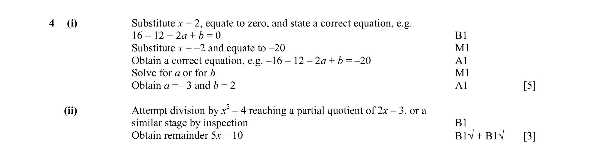 Mark scheme for question 2