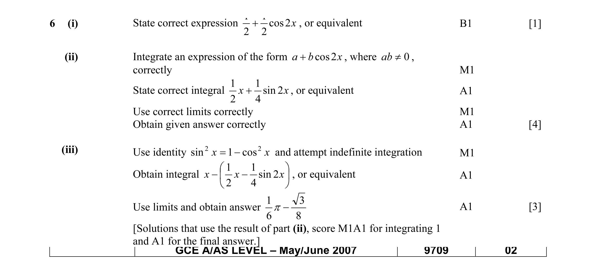 Mark scheme for question 3