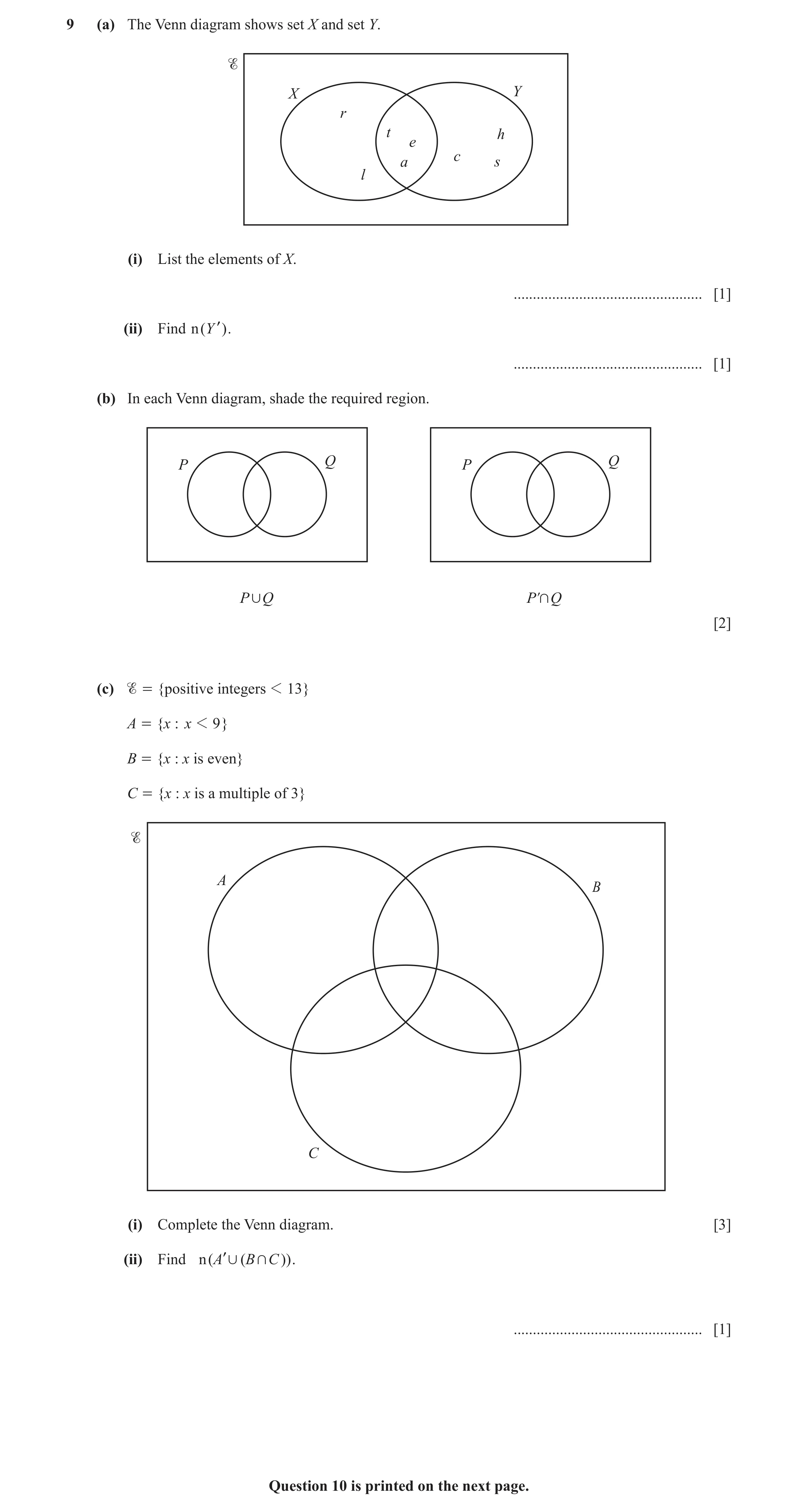 Question 11: (a) The Venn diagram shows set X and set Y. X Y r t h e c a s l (i) List the elements of X. ...............................................…