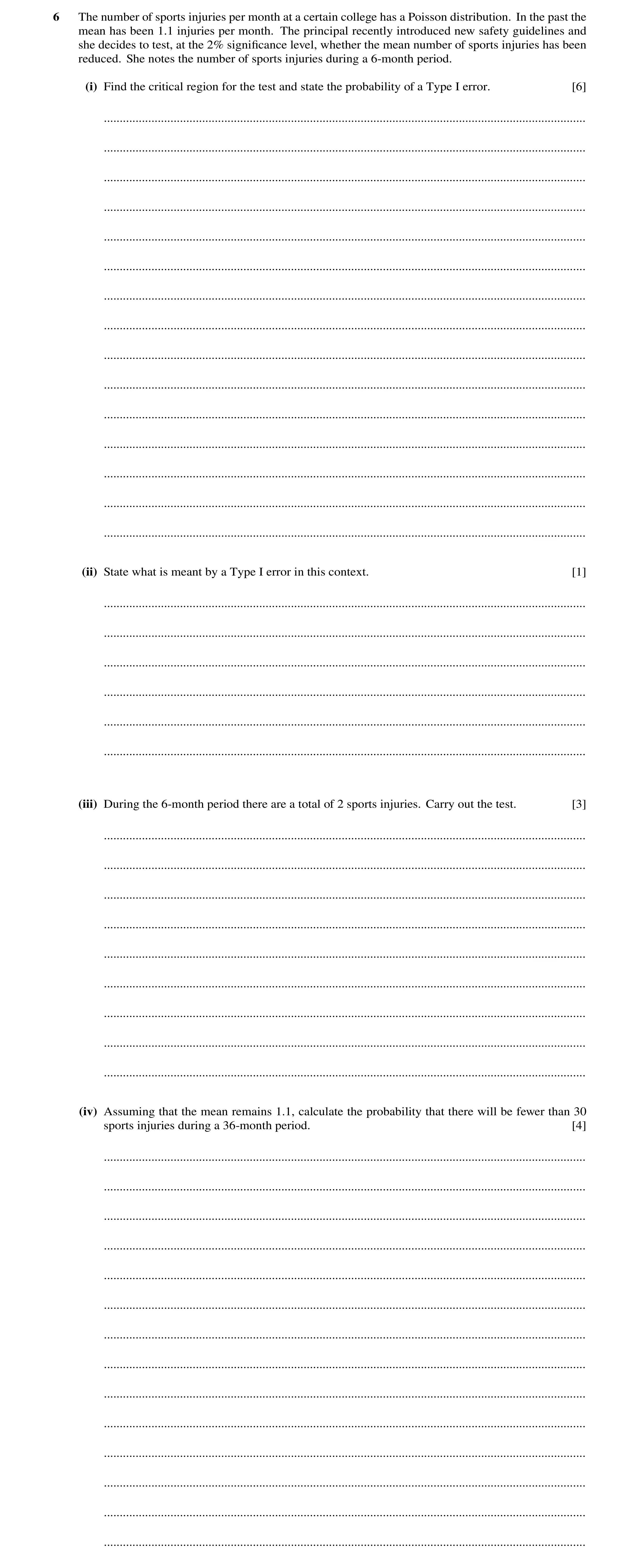 Question 36: The number of sports injuries per month at a certain college has a Poisson distribution. In the past the mean has been 1.1 injuries per mon…