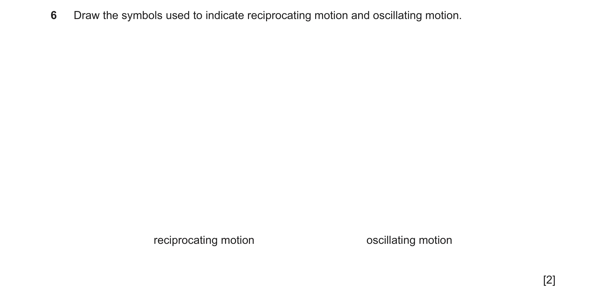 Question 178: Draw the symbols used to indicate reciprocating motion and oscillating motion. reciprocating motion oscillating motion [2]