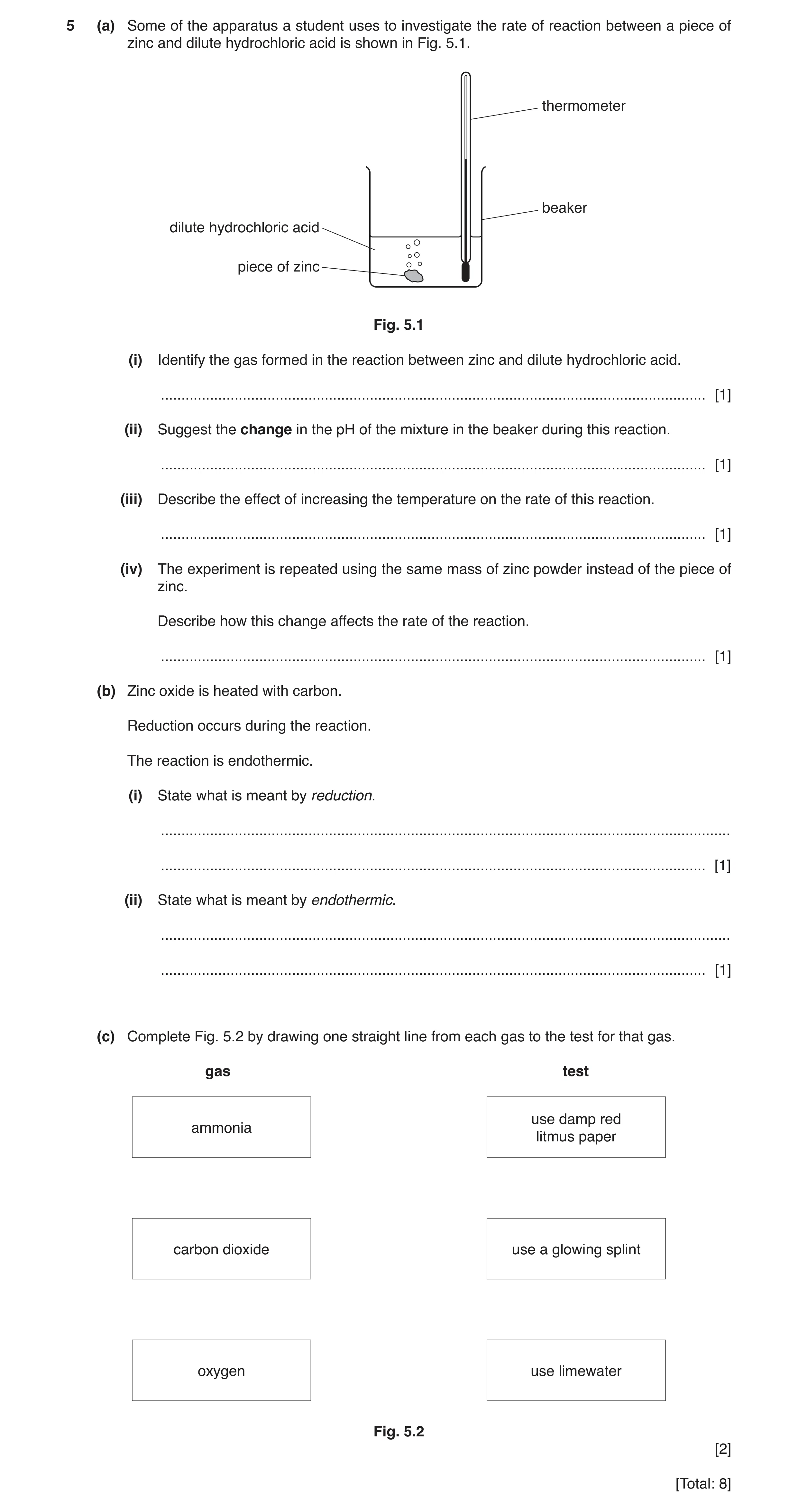 Question 4: (a) Some of the apparatus a student uses to investigate the rate of reaction between a piece of zinc and dilute hydrochloric acid is shown …