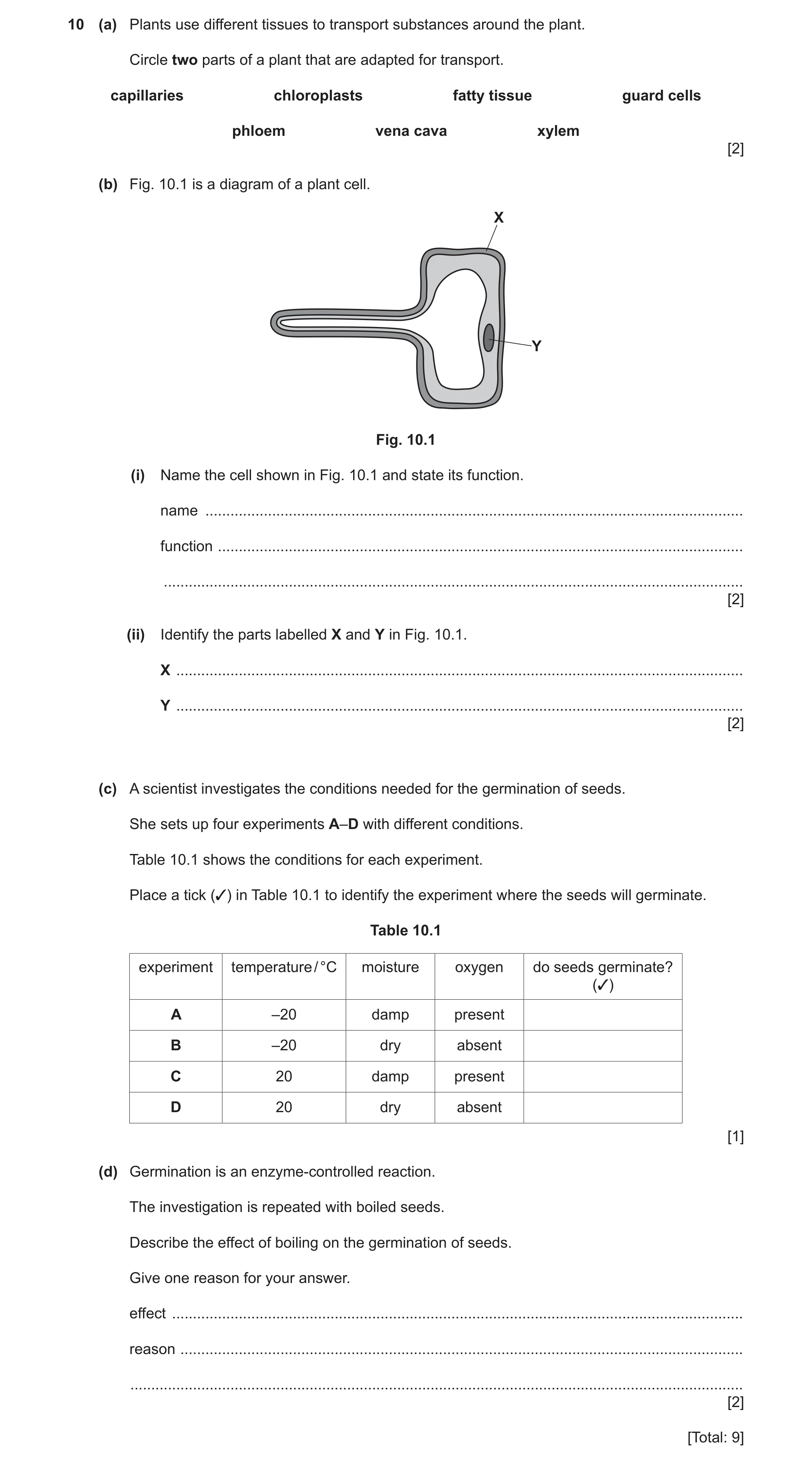Question 5: (a) Plants use different tissues to transport substances around the plant. Circle two parts of a plant that are adapted for transport. capi…