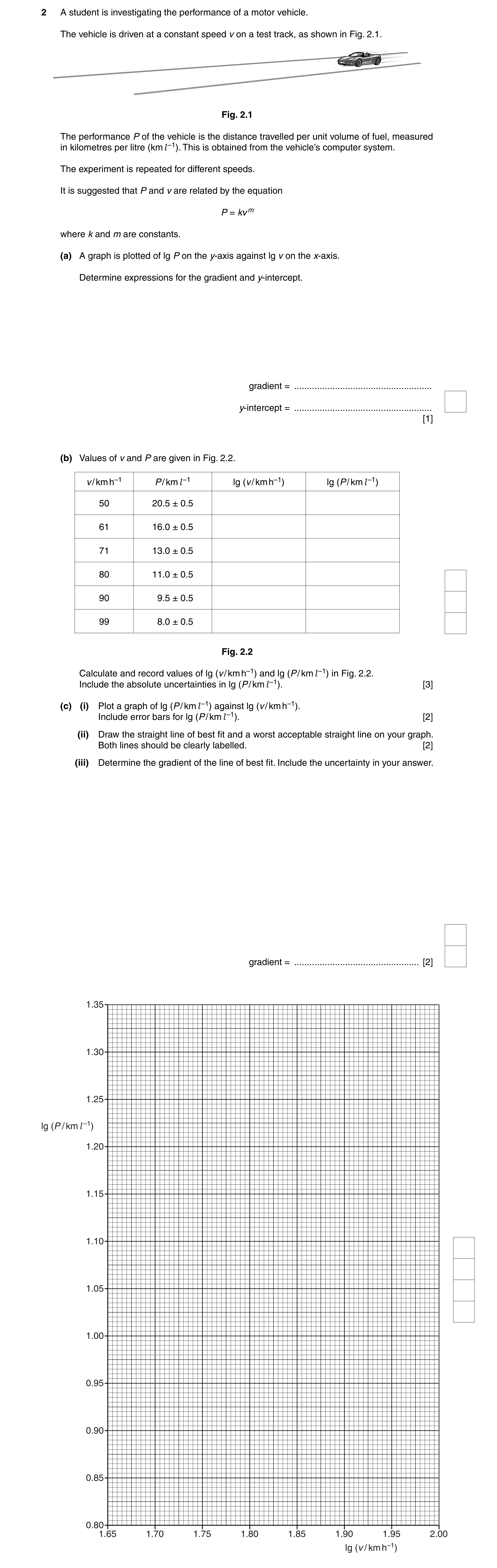 Question 19: A student is investigating the performance of a motor vehicle. The vehicle is driven at a constant speed v on a test track, as shown in Fig…