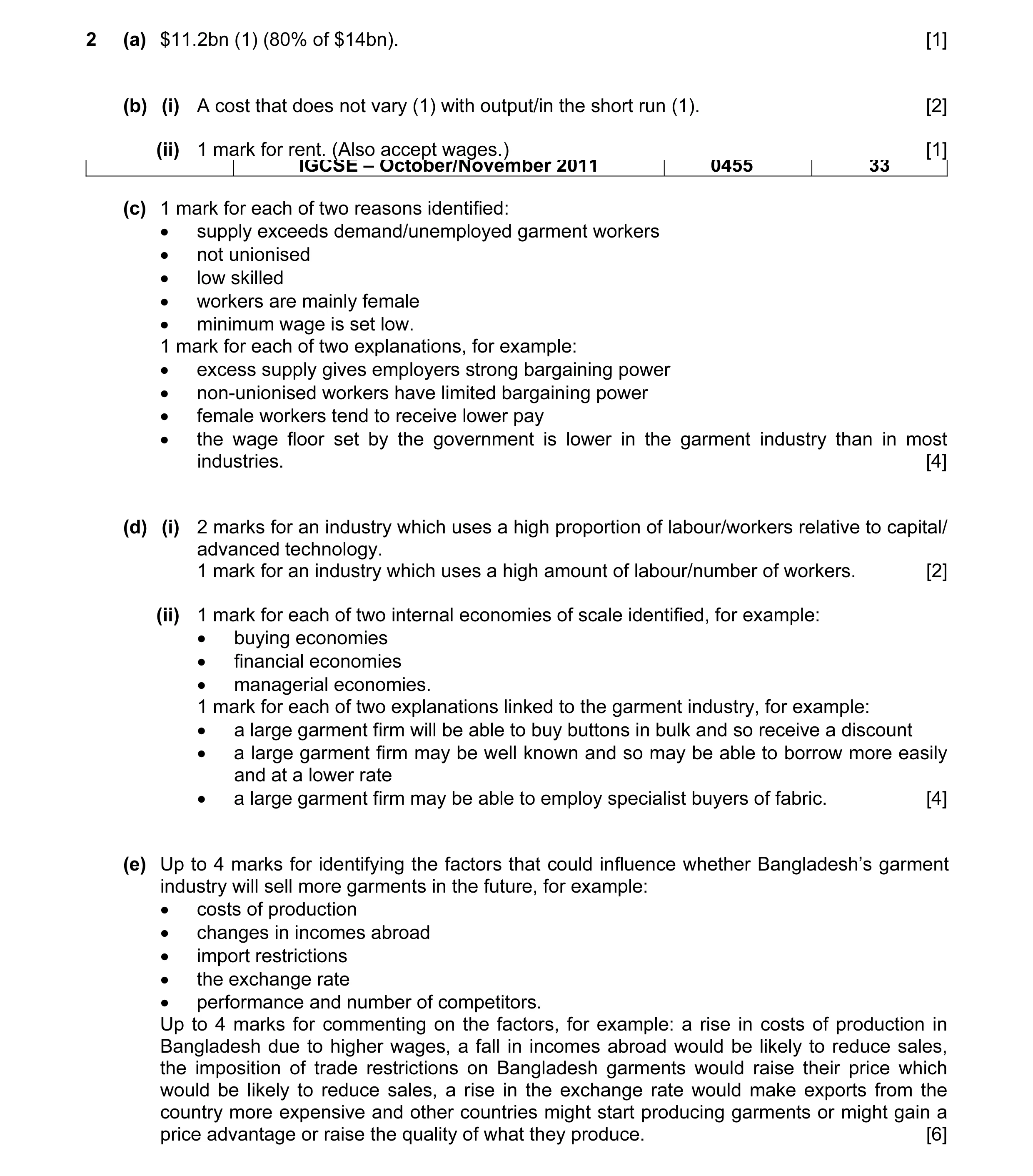Mark scheme for question 7