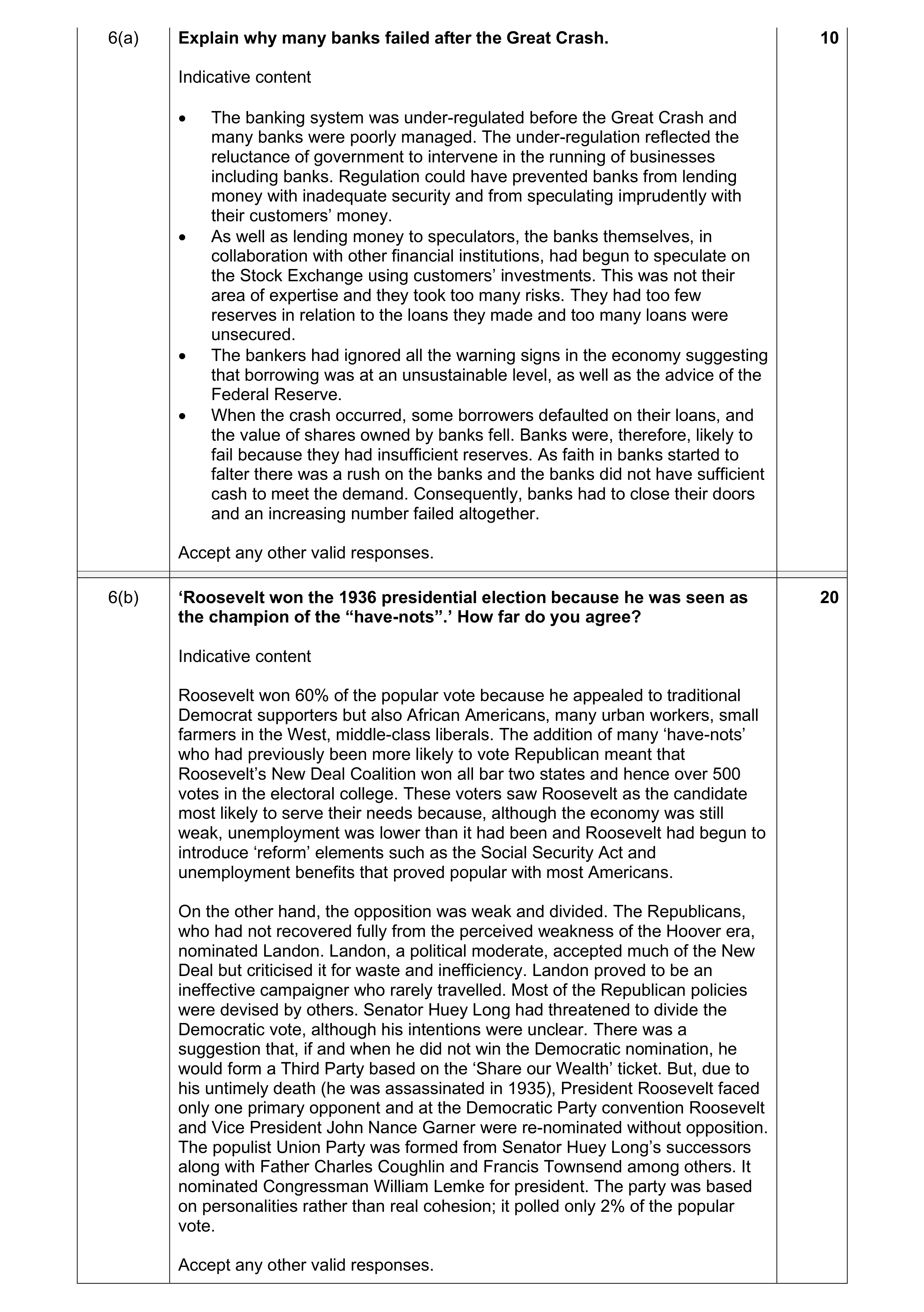 Mark scheme for question 16