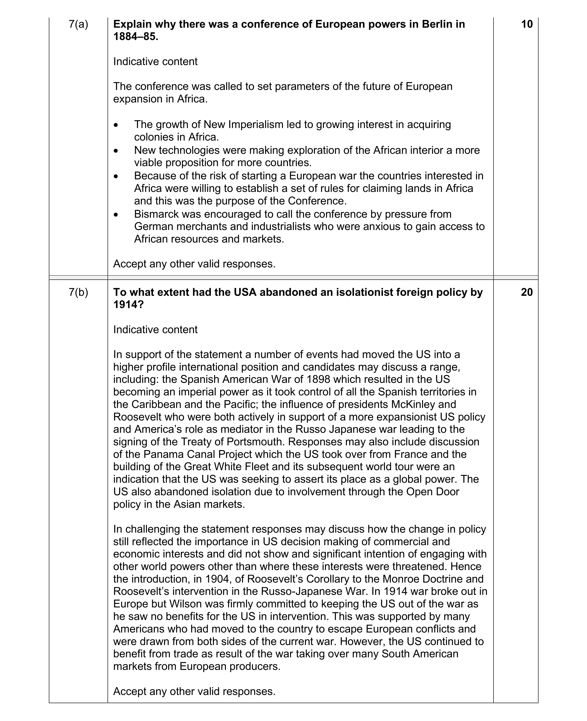 Mark scheme for question 12
