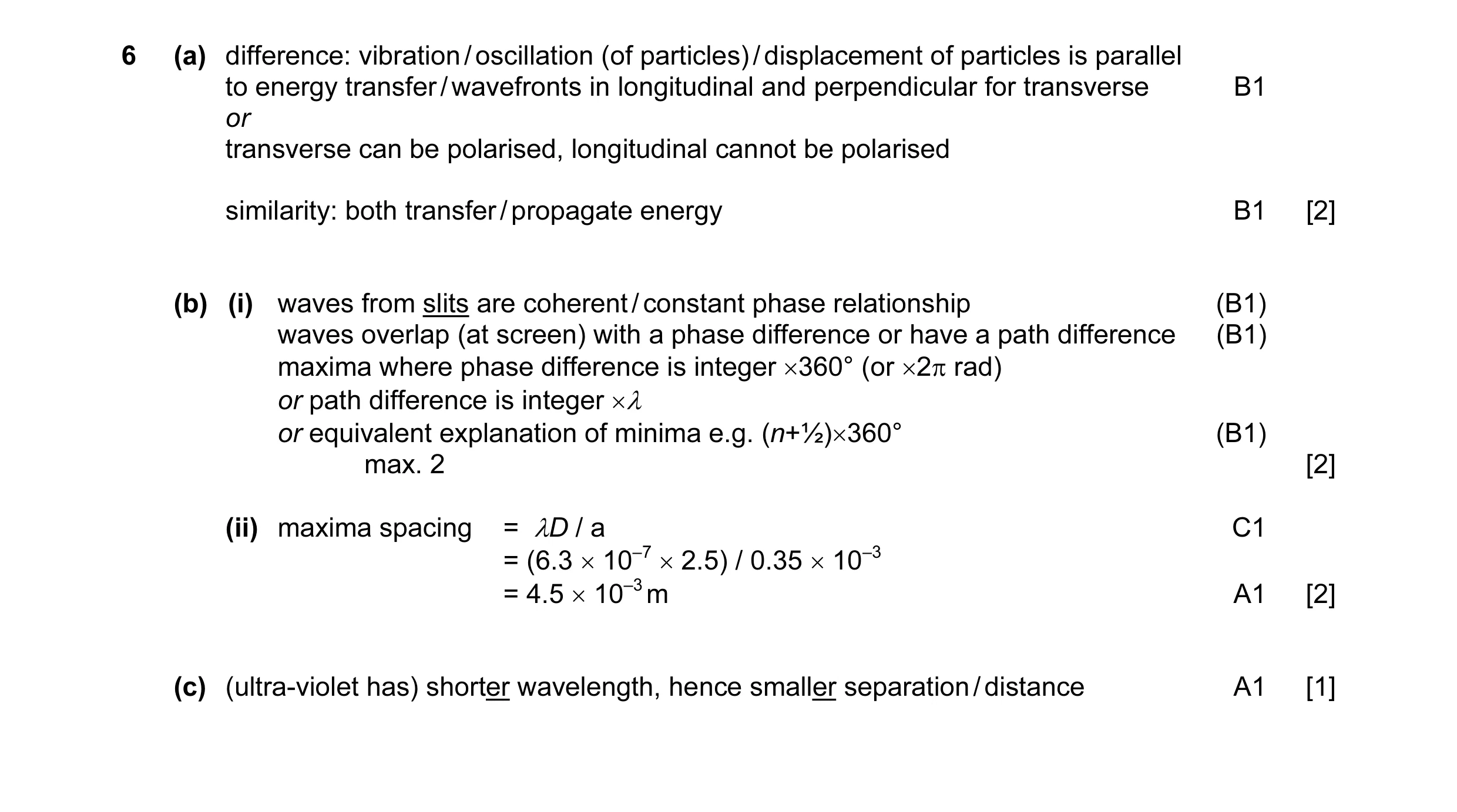 Mark scheme for question 6