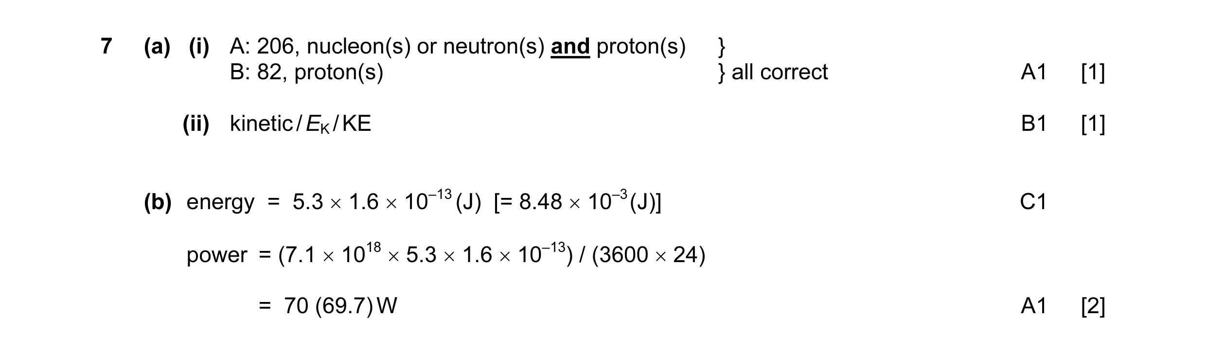 Mark scheme for question 22